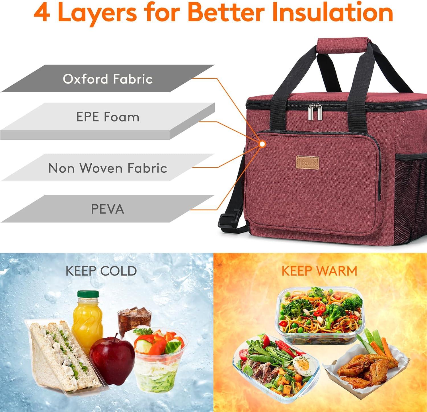 imageLifewit Medium Lunch Bag Insulated Lunch Box Soft Cooler Cooling Tote for Adult Men Women Dark Gray 12Can 9LBurgundy