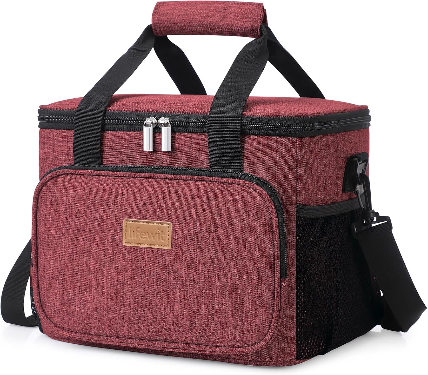 imageLifewit Medium Lunch Bag Insulated Lunch Box Soft Cooler Cooling Tote for Adult Men Women Dark Gray 12Can 9LBurgundy