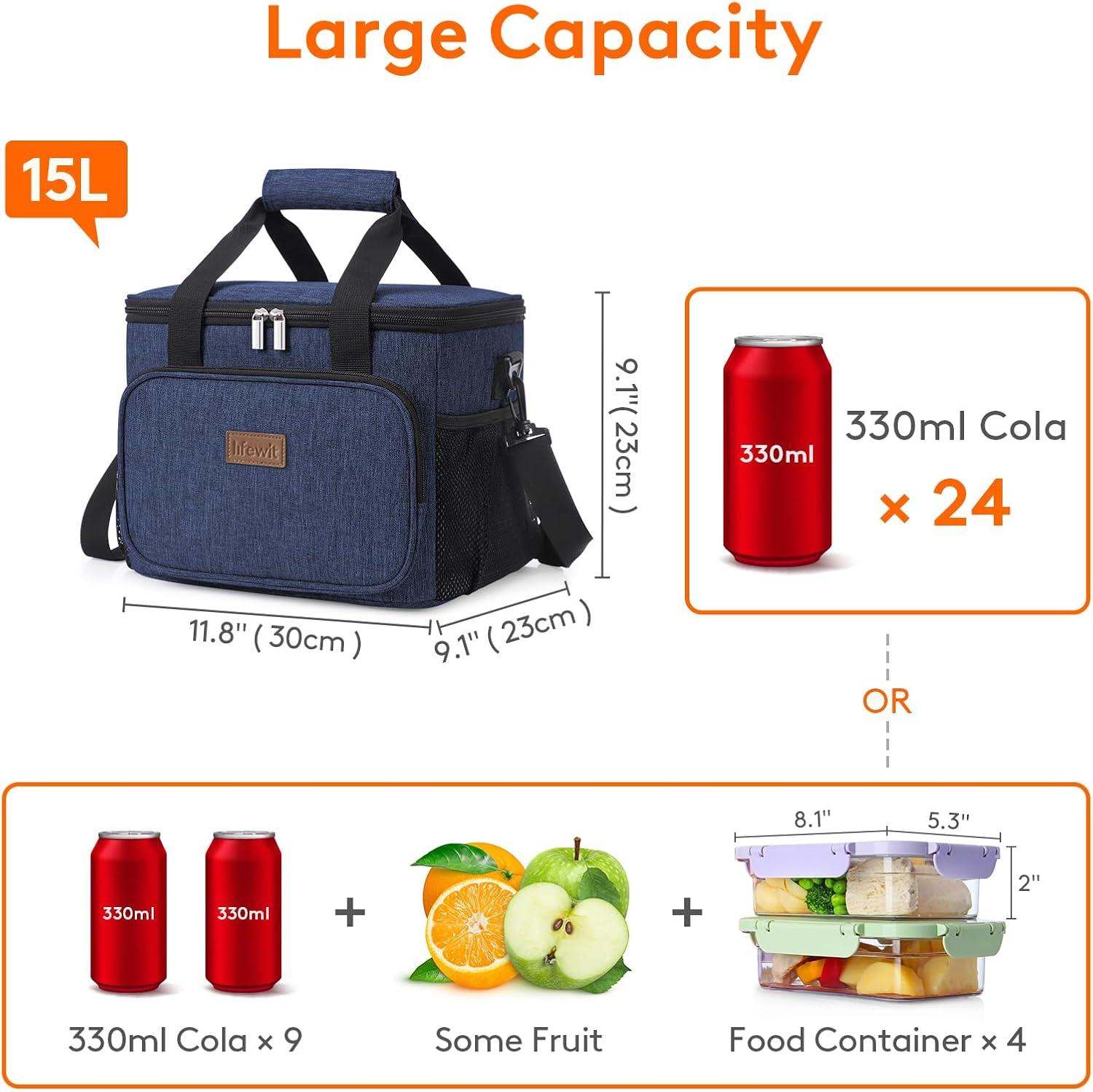 imageLifewit Medium Lunch Bag Insulated Lunch Box Soft Cooler Cooling Tote for Adult Men Women Dark Gray 12Can 9LDark Blue
