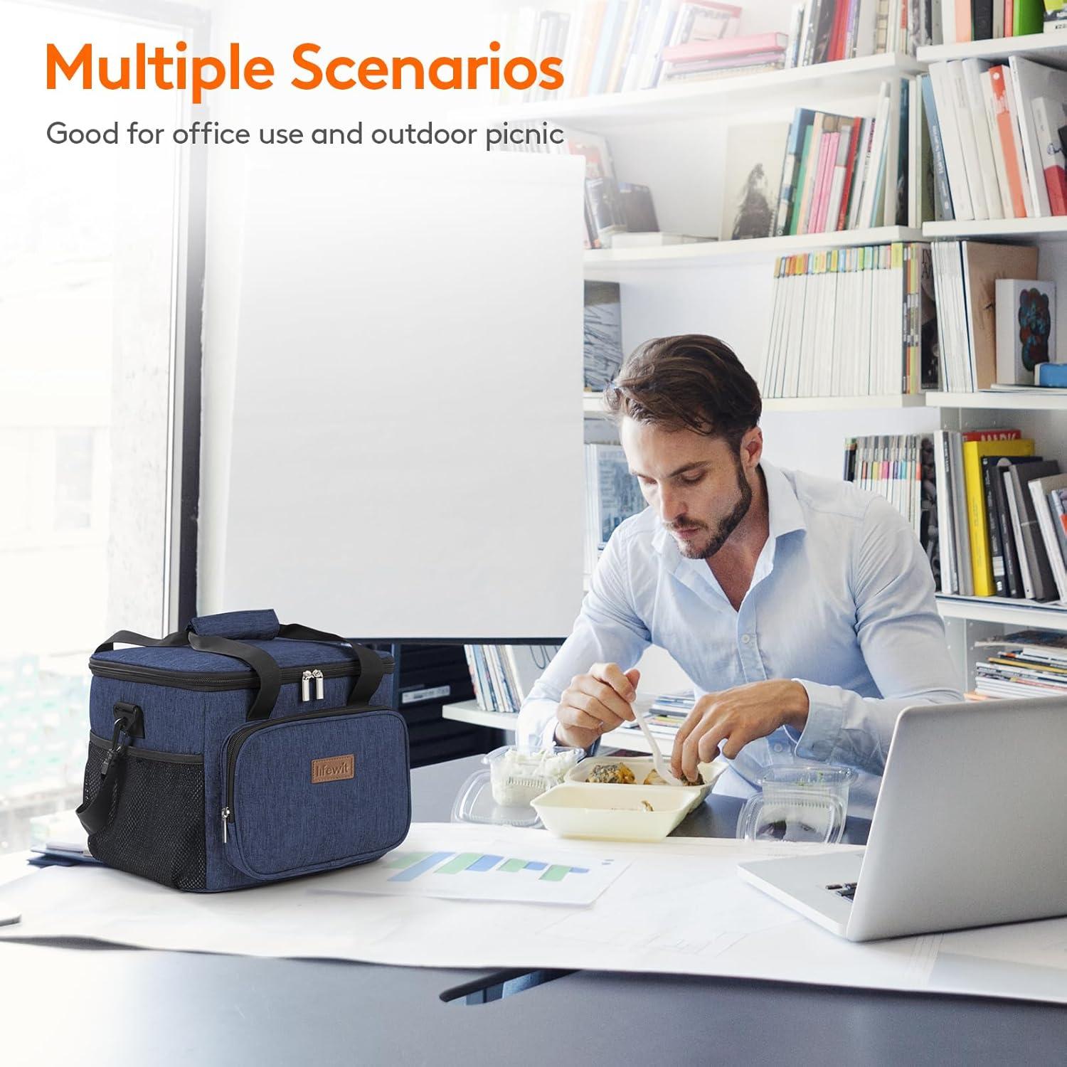 imageLifewit Medium Lunch Bag Insulated Lunch Box Soft Cooler Cooling Tote for Adult Men Women Dark Gray 12Can 9LDark Blue