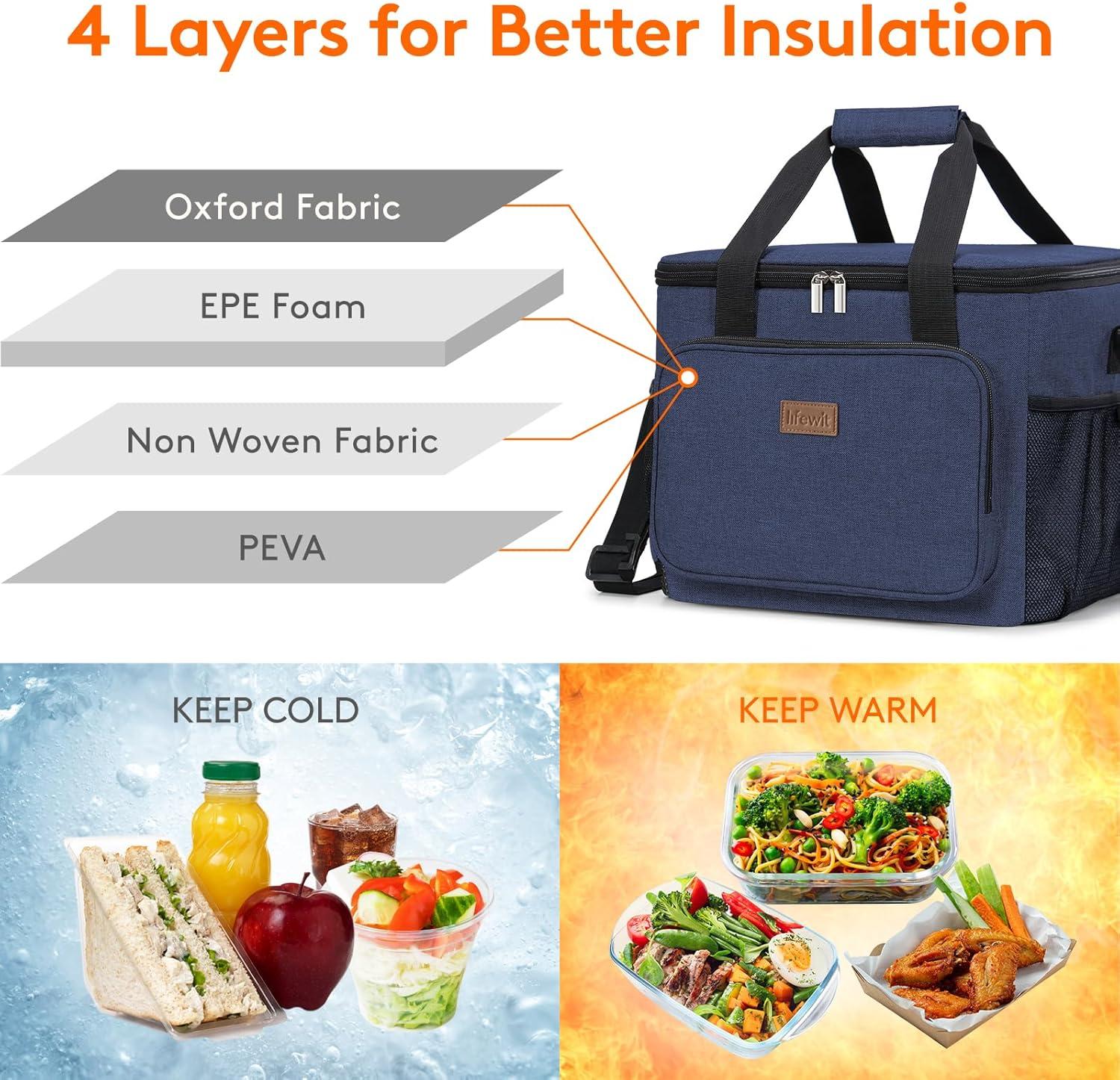 imageLifewit Medium Lunch Bag Insulated Lunch Box Soft Cooler Cooling Tote for Adult Men Women Dark Gray 12Can 9LDark Blue