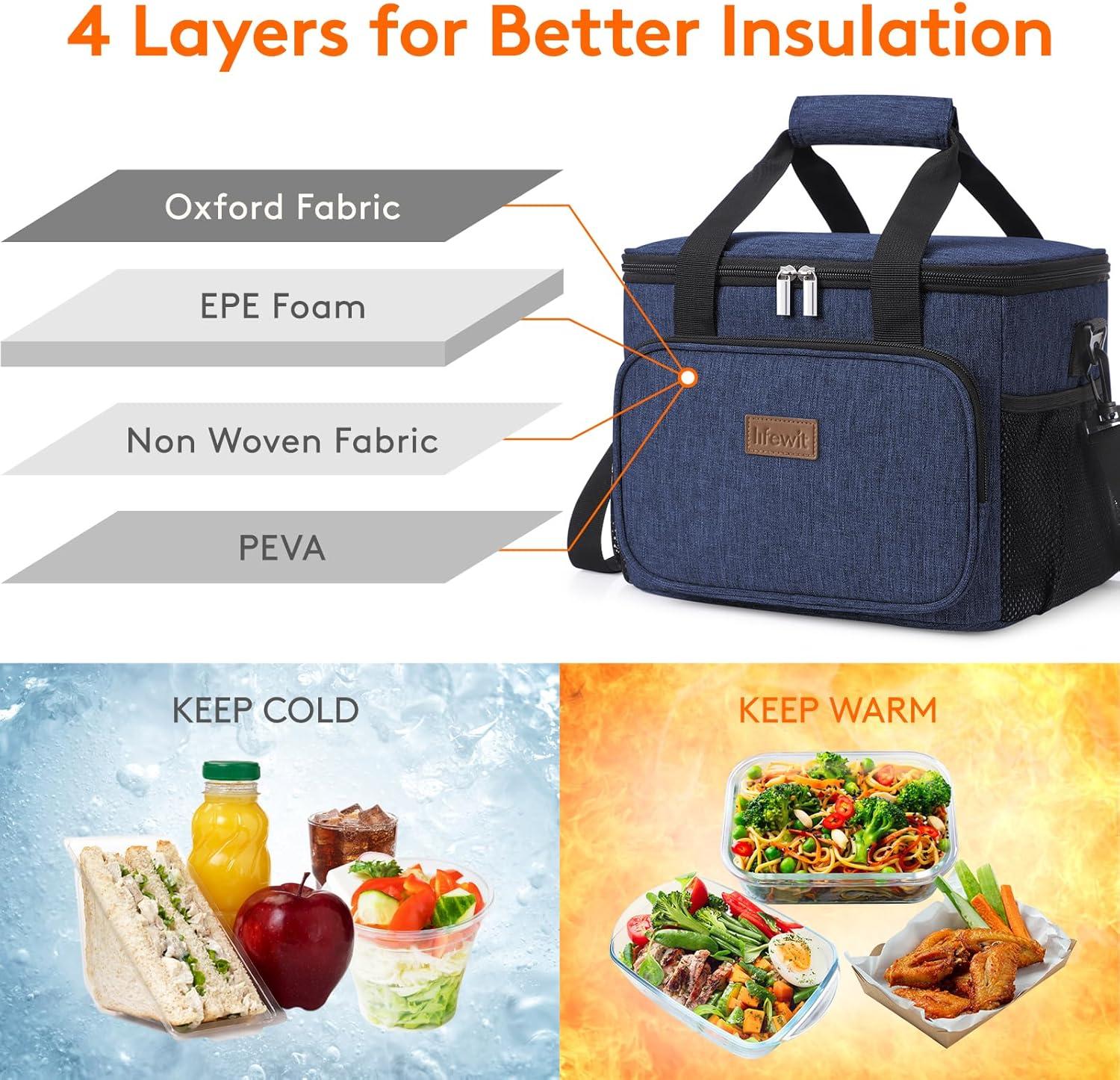 imageLifewit Medium Lunch Bag Insulated Lunch Box Soft Cooler Cooling Tote for Adult Men Women Dark Gray 12Can 9LDark Blue