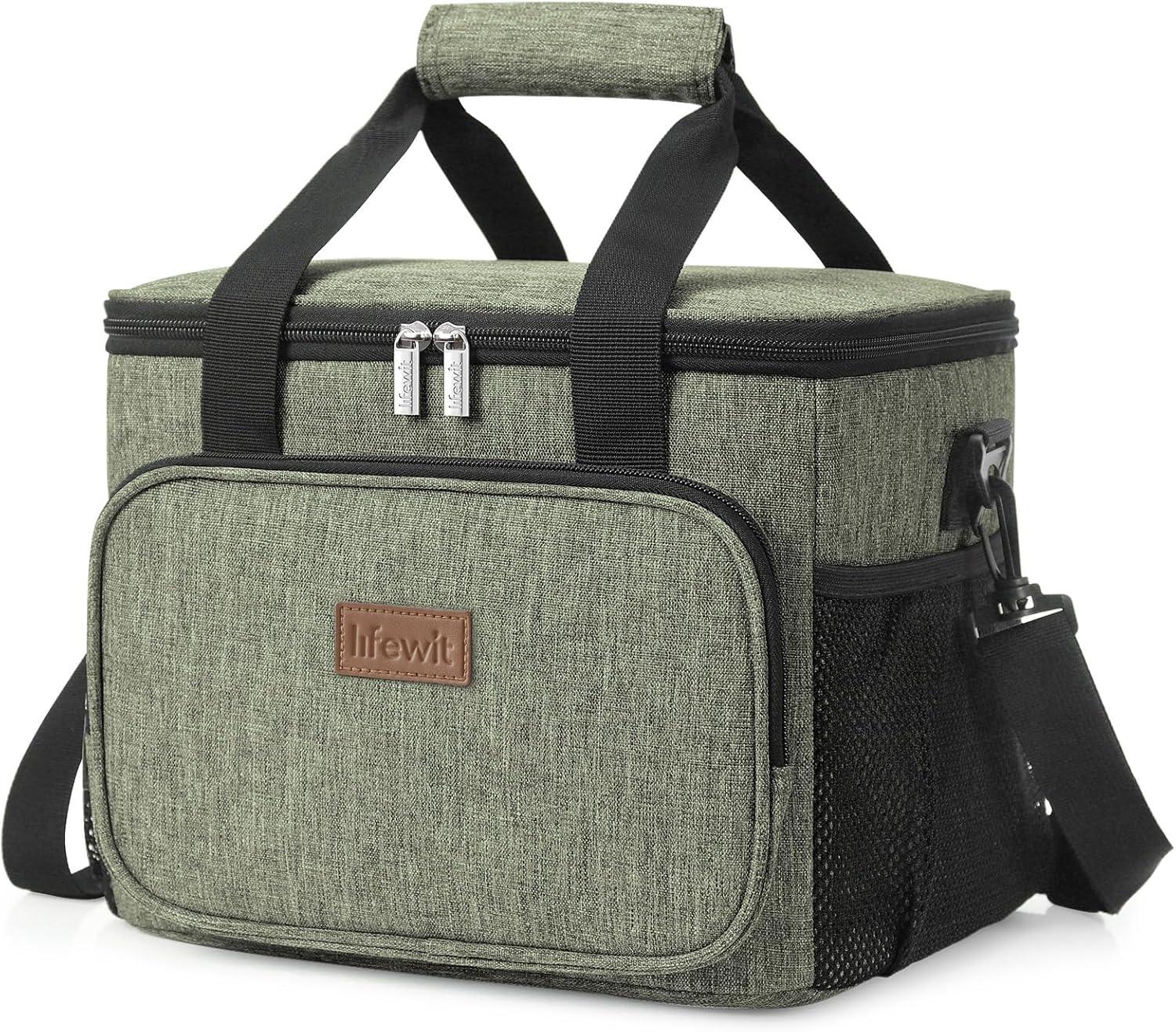 imageLifewit Medium Lunch Bag Insulated Lunch Box Soft Cooler Cooling Tote for Adult Men Women Dark Gray 12Can 9LDark Green