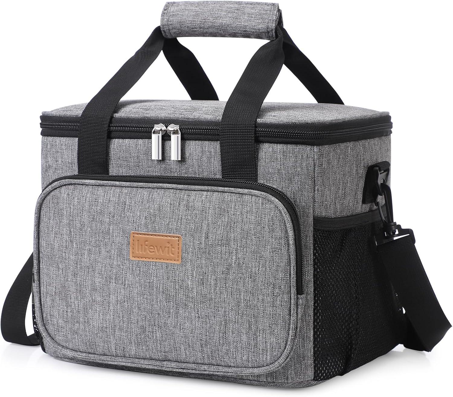 imageLifewit Medium Lunch Bag Insulated Lunch Box Soft Cooler Cooling Tote for Adult Men Women Dark Gray 12Can 9LGray