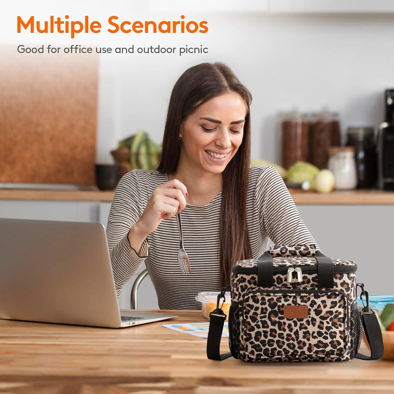 imageLifewit Medium Lunch Bag Insulated Lunch Box Soft Cooler Cooling Tote for Adult Men Women Dark Gray 12Can 9LLeopard