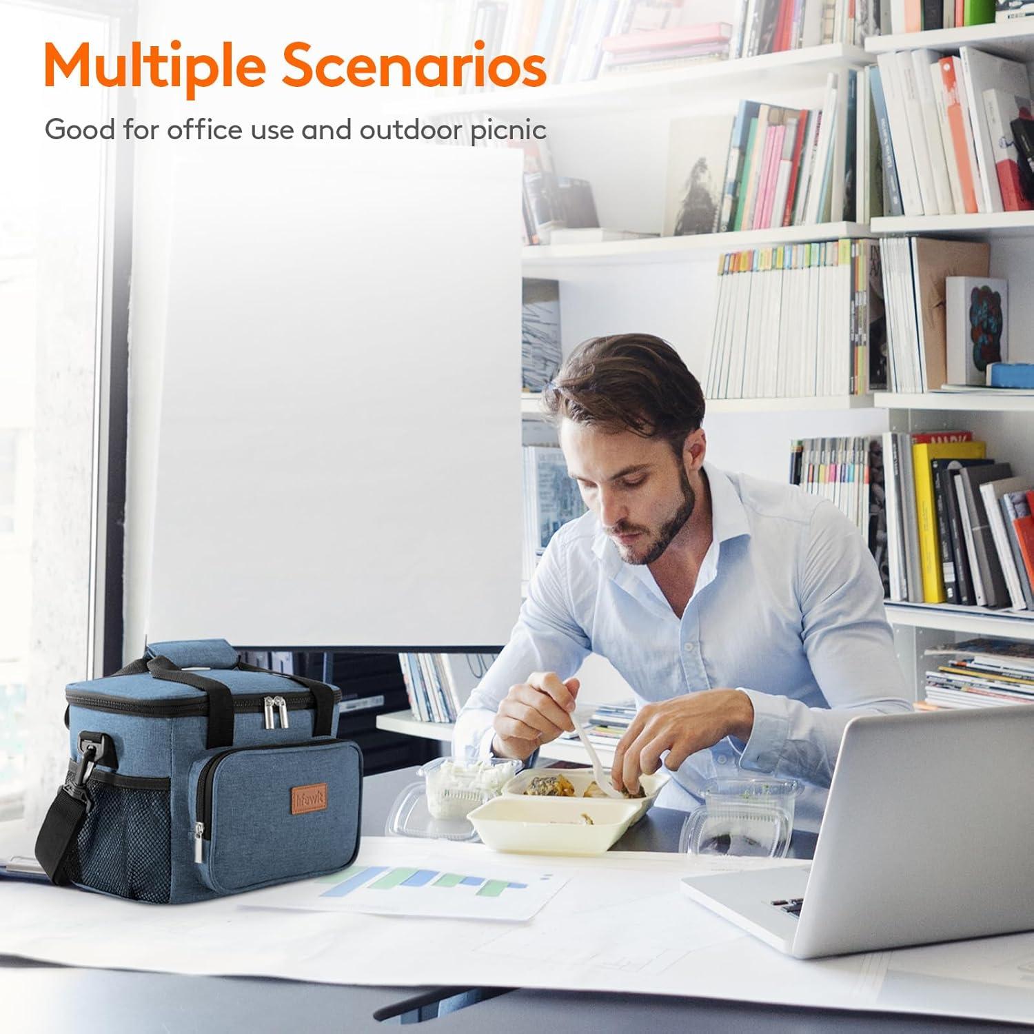 imageLifewit Medium Lunch Bag Insulated Lunch Box Soft Cooler Cooling Tote for Adult Men Women Dark Gray 12Can 9LLight Blue