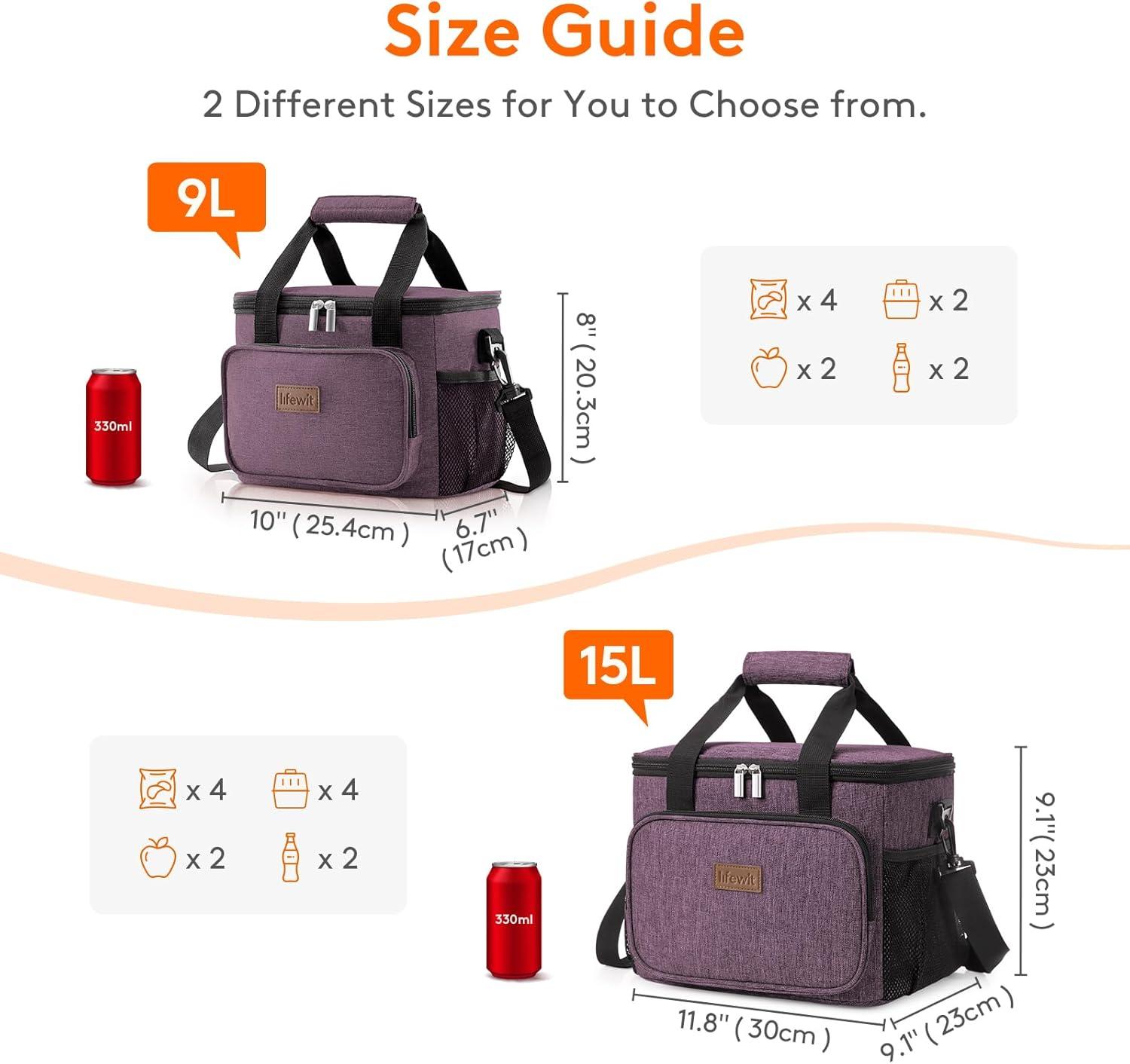 imageLifewit Medium Lunch Bag Insulated Lunch Box Soft Cooler Cooling Tote for Adult Men Women Dark Gray 12Can 9LPurple