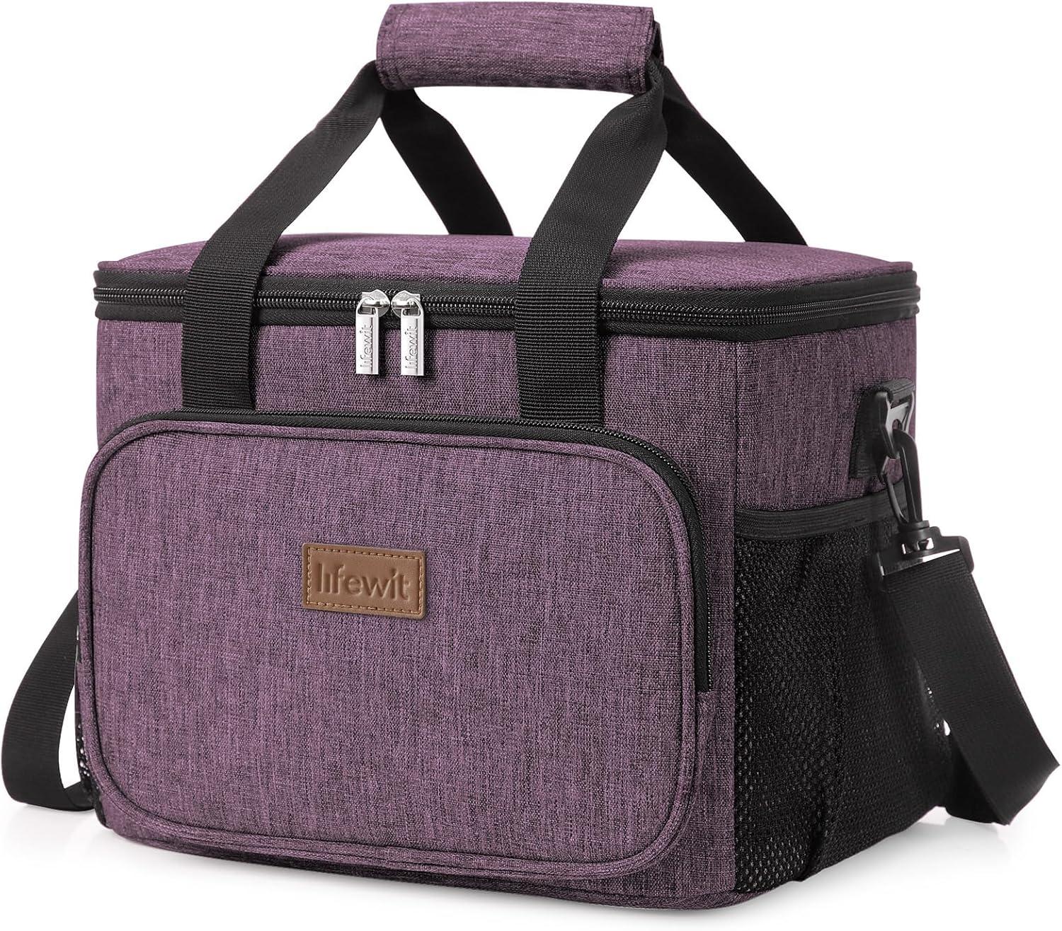 imageLifewit Medium Lunch Bag Insulated Lunch Box Soft Cooler Cooling Tote for Adult Men Women Dark Gray 12Can 9LPurple
