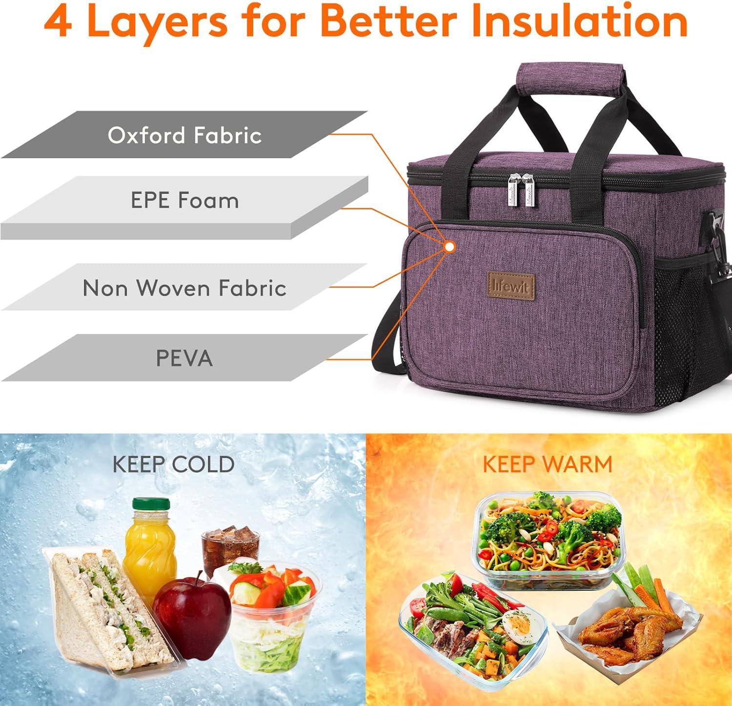 imageLifewit Medium Lunch Bag Insulated Lunch Box Soft Cooler Cooling Tote for Adult Men Women Dark Gray 12Can 9LPurple