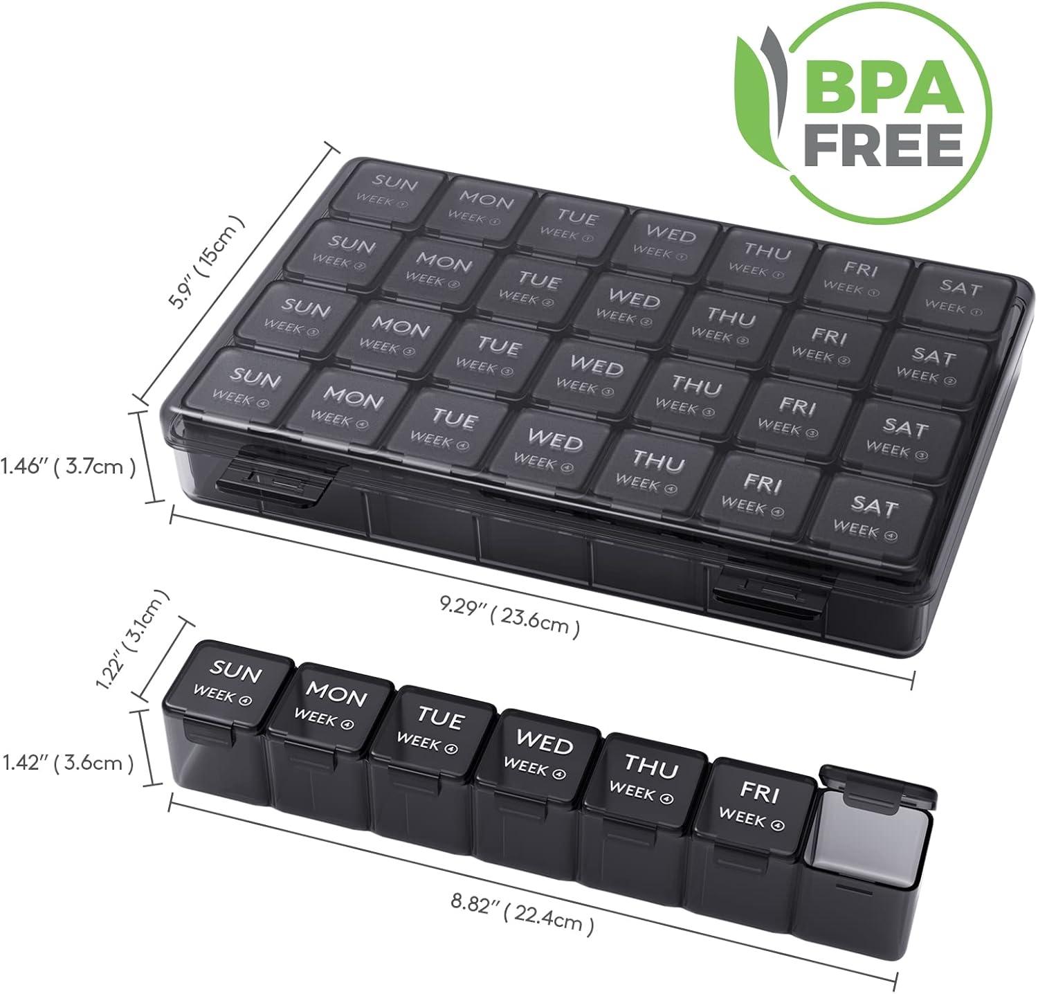 imageLifewit Monthly Pill Organizer 28 Day Pill Box 4 Weeks One Month Pill Cases Large Compartments Medicine Organizer for Vitamins Fish Oils SupplementsBlack