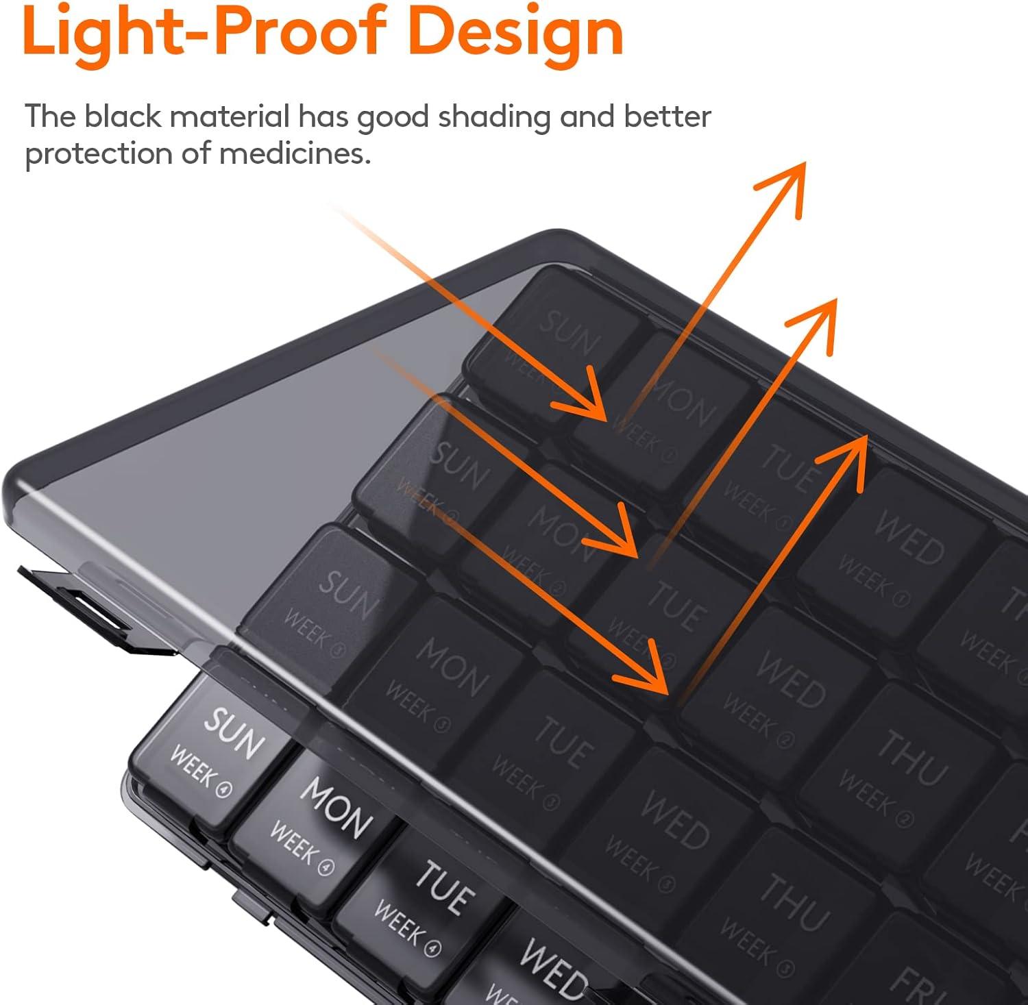 imageLifewit Monthly Pill Organizer 28 Day Pill Box 4 Weeks One Month Pill Cases Large Compartments Medicine Organizer for Vitamins Fish Oils SupplementsBlack