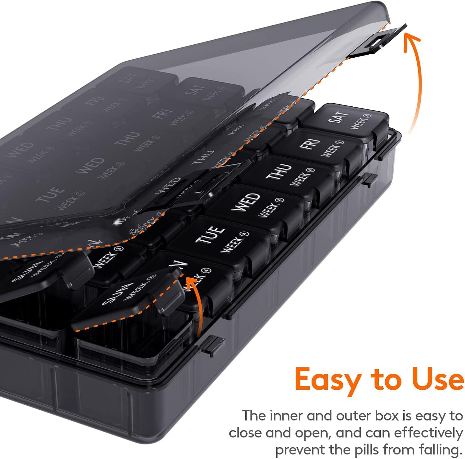 imageLifewit Monthly Pill Organizer 28 Day Pill Box 4 Weeks One Month Pill Cases Large Compartments Medicine Organizer for Vitamins Fish Oils SupplementsBlack
