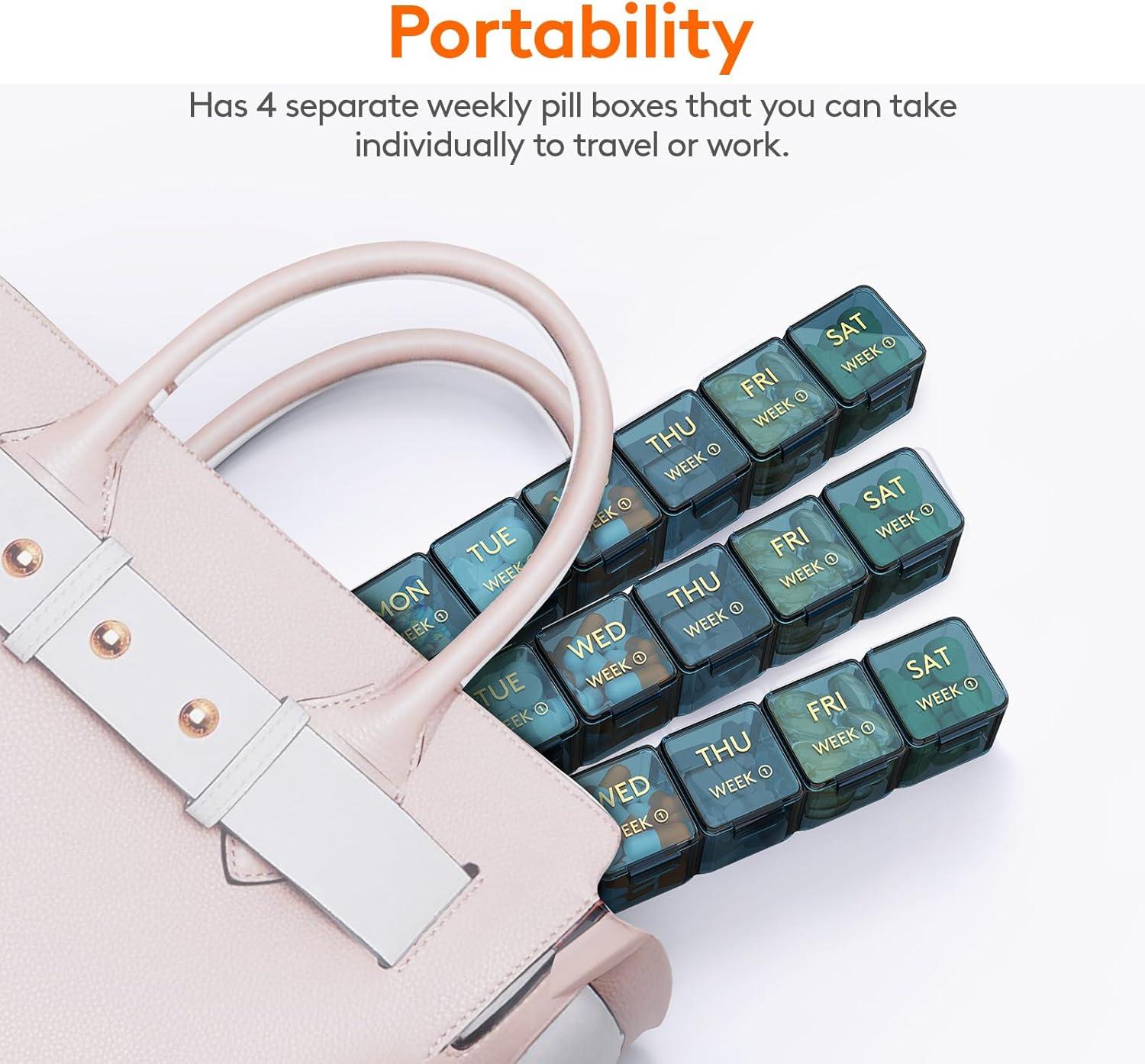 imageLifewit Monthly Pill Organizer 28 Day Pill Box 4 Weeks One Month Pill Cases Large Compartments Medicine Organizer for Vitamins Fish Oils SupplementsBlue