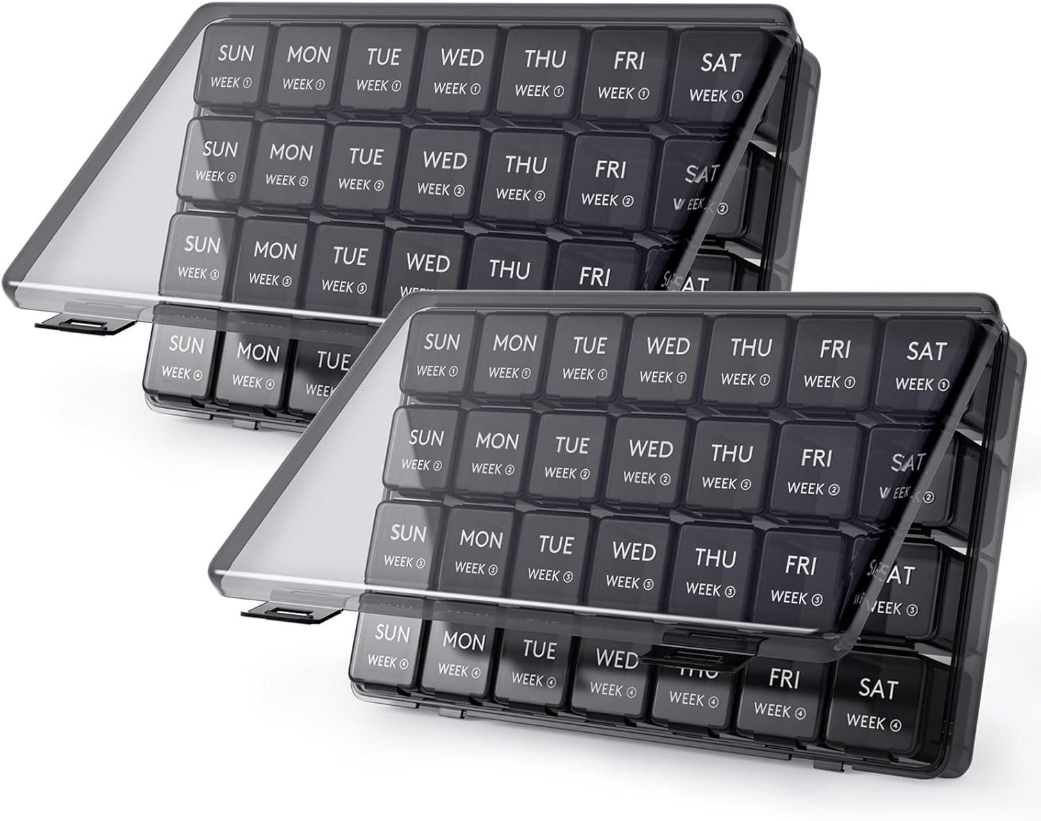 imageLifewit Monthly Pill Organizer 28 Day Pill Box 4 Weeks One Month Pill Cases Large Compartments Medicine Organizer for Vitamins Fish Oils SupplementsBlack