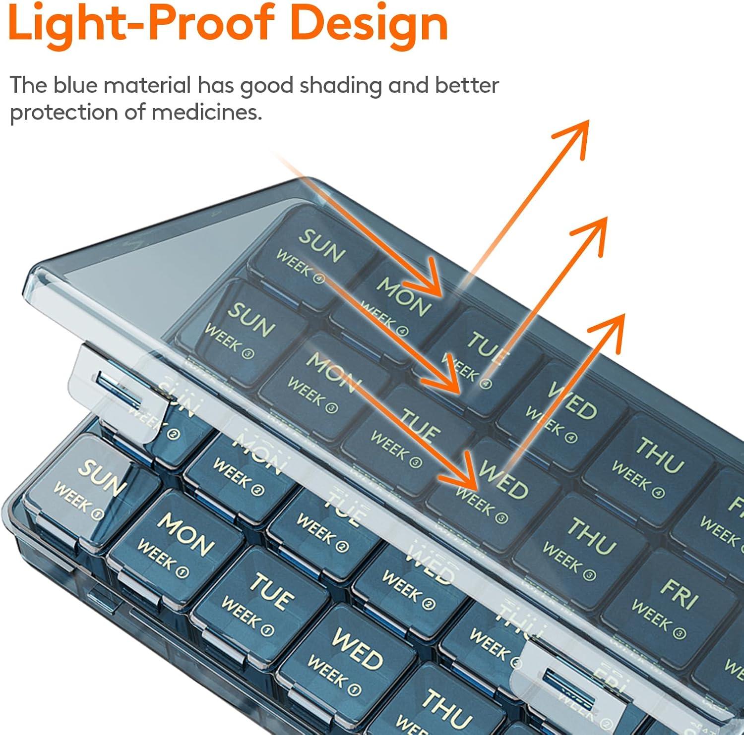 imageLifewit Monthly Pill Organizer 28 Day Pill Box 4 Weeks One Month Pill Cases Large Compartments Medicine Organizer for Vitamins Fish Oils SupplementsBlue