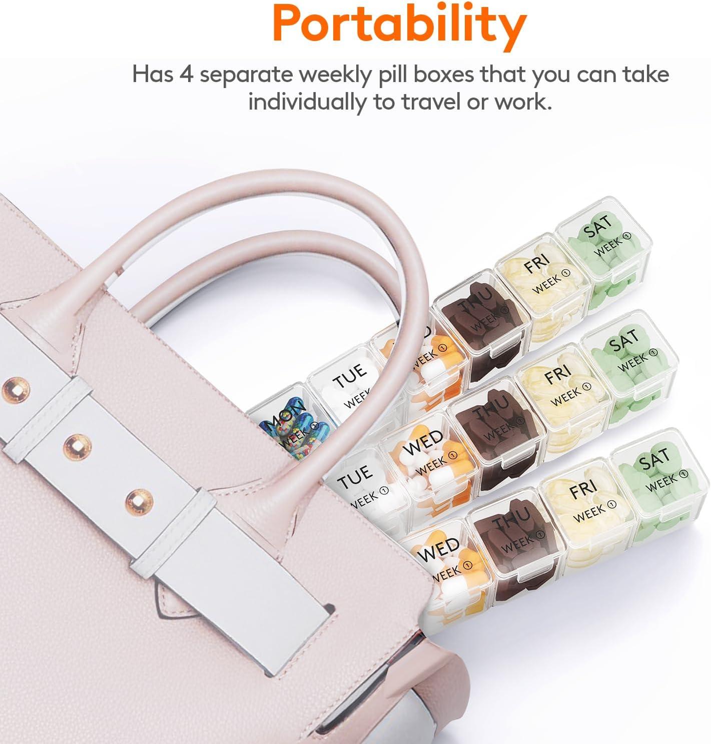 imageLifewit Monthly Pill Organizer 28 Day Pill Box 4 Weeks One Month Pill Cases Large Compartments Medicine Organizer for Vitamins Fish Oils SupplementsClear