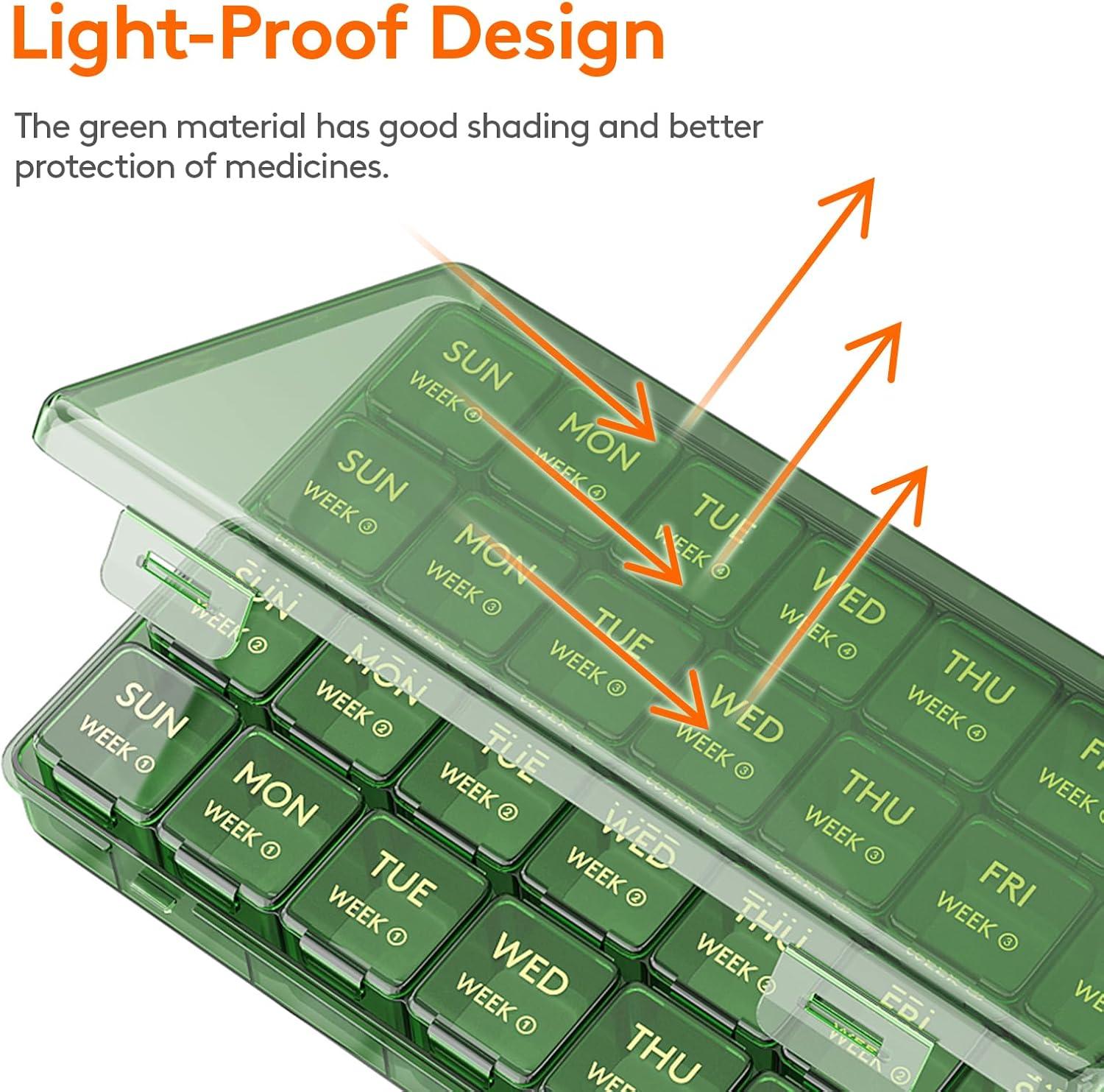 imageLifewit Monthly Pill Organizer 28 Day Pill Box 4 Weeks One Month Pill Cases Large Compartments Medicine Organizer for Vitamins Fish Oils SupplementsGreen
