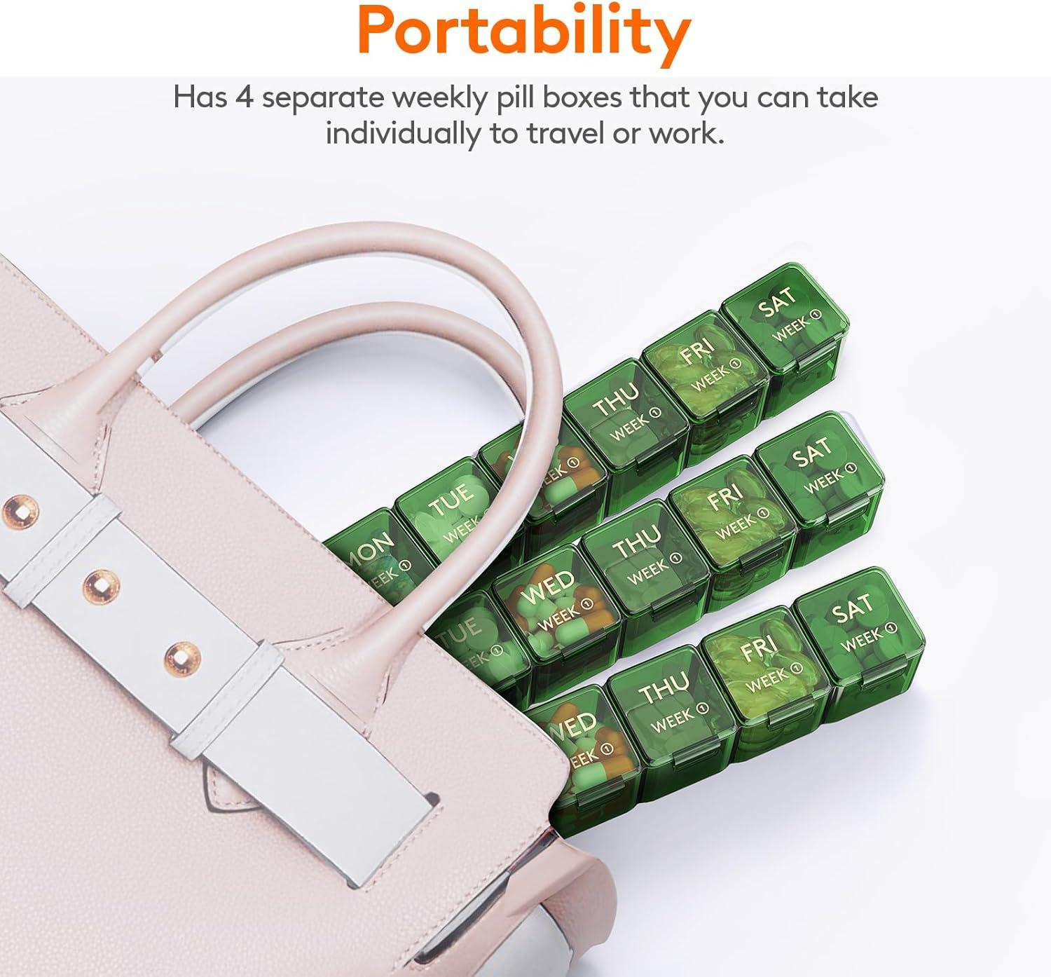 imageLifewit Monthly Pill Organizer 28 Day Pill Box 4 Weeks One Month Pill Cases Large Compartments Medicine Organizer for Vitamins Fish Oils SupplementsGreen