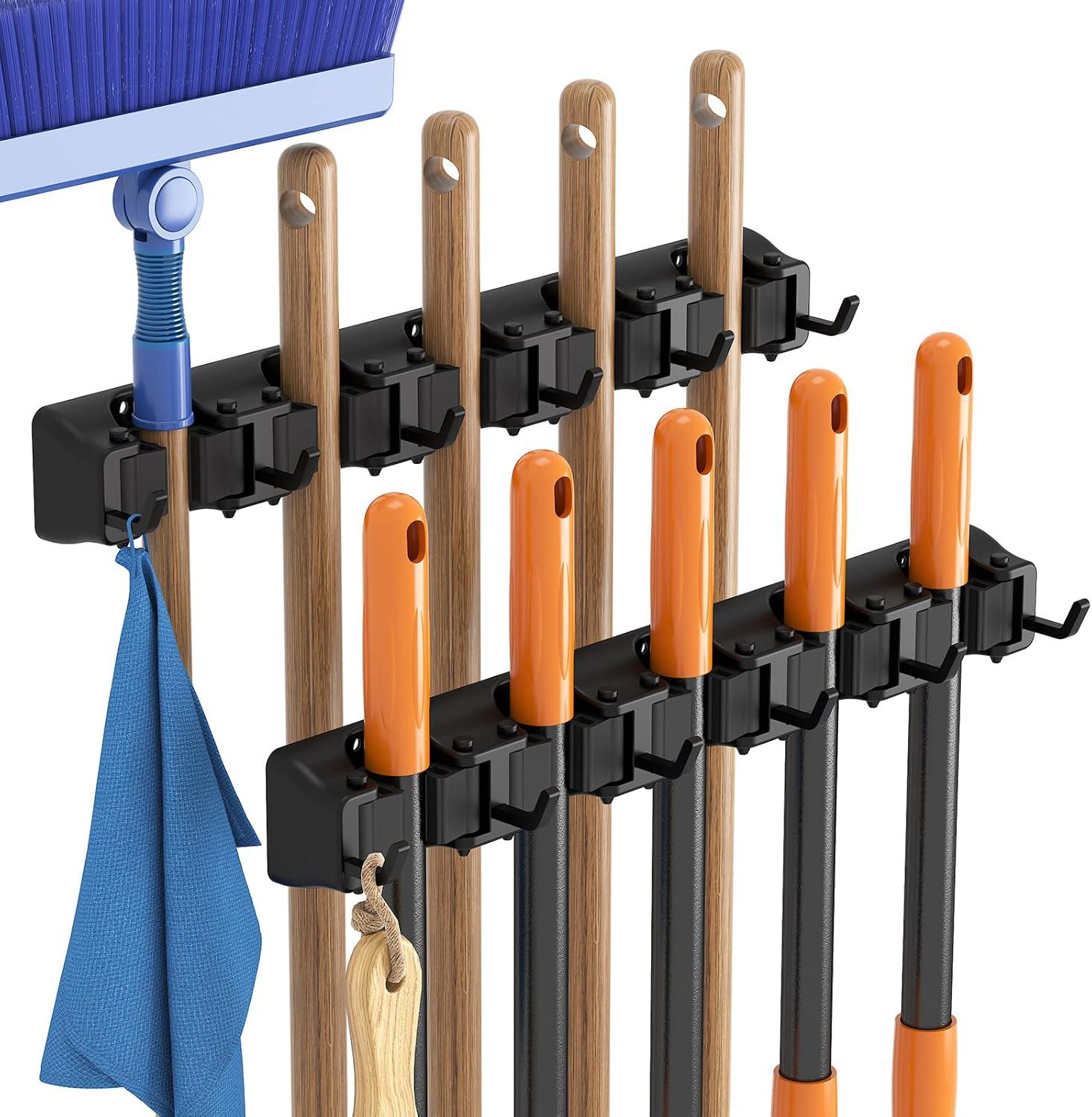 imageLifewit Mop and Broom Holder Wall Mount AntiSlip Broom Hanger for Kitchen Organization Heavy Duty Cleaning Supplies Organizer Easy Install Tool Organizer for Closet Garage 5 Slot 6 Hooks BlackBlack