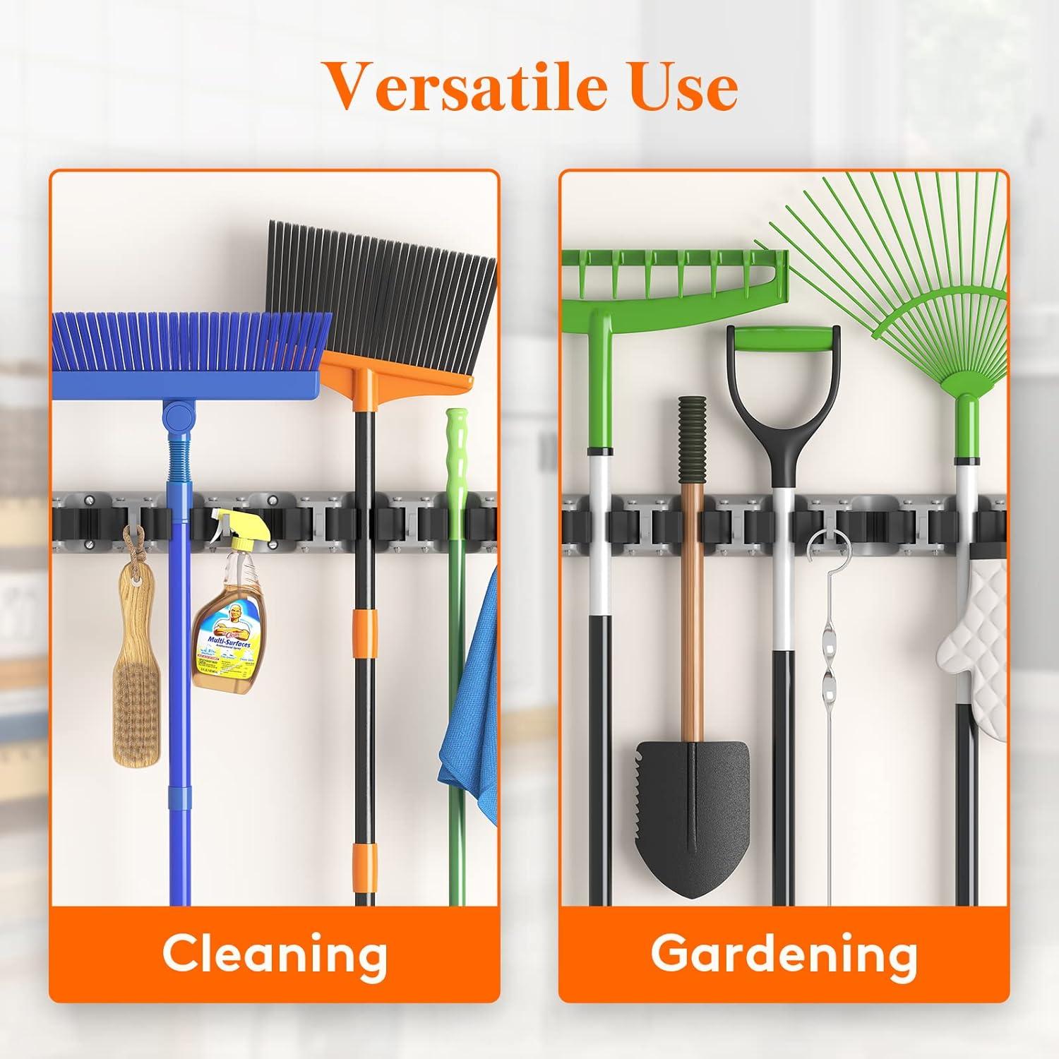 imageLifewit Mop and Broom Holder Wall Mount AntiSlip Broom Hanger for Kitchen Organization Heavy Duty Cleaning Supplies Organizer Easy Install Tool Organizer for Closet Garage 5 Slot 6 Hooks BlackGray