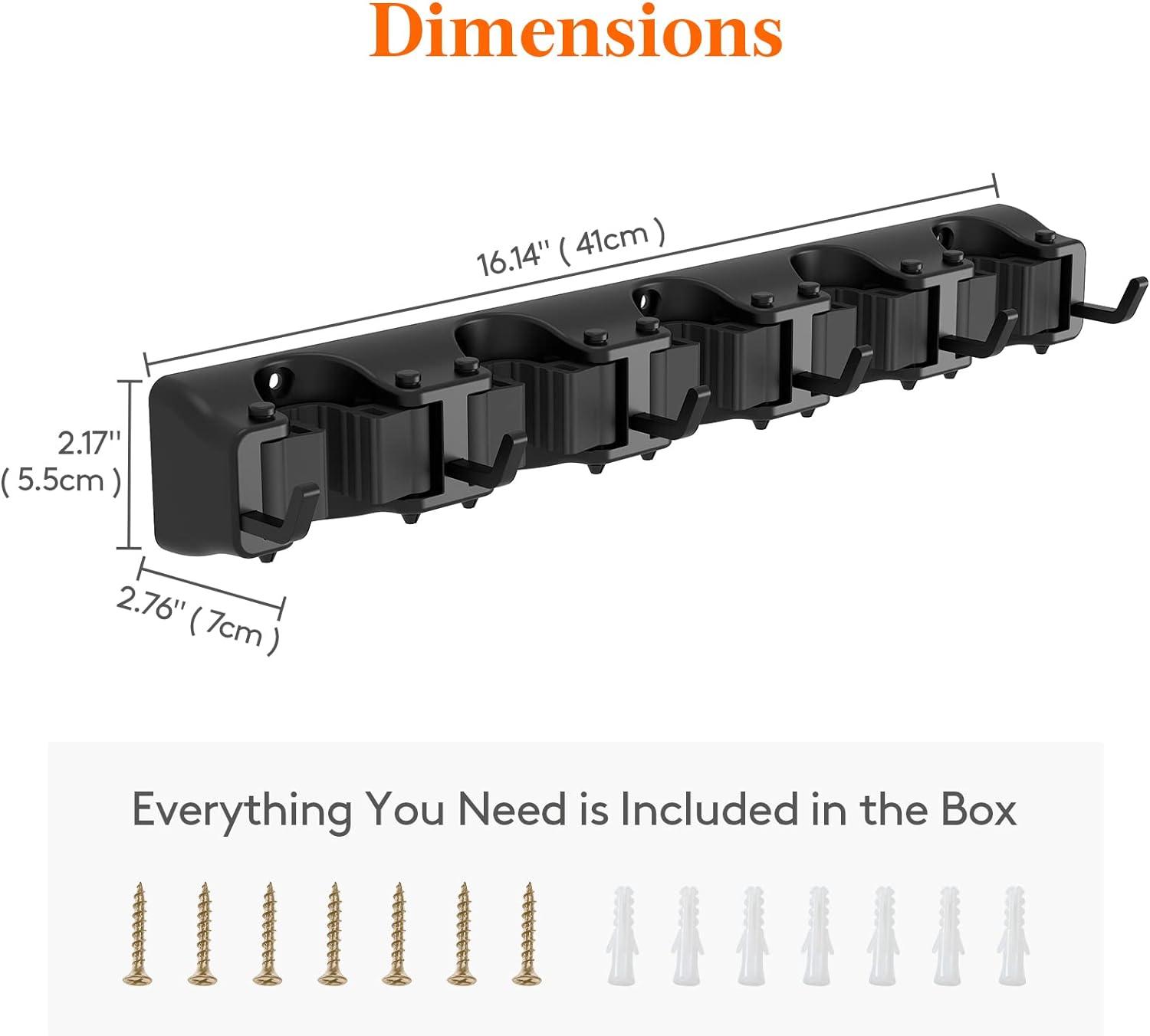 imageLifewit Mop and Broom Holder Wall Mount AntiSlip Broom Hanger for Kitchen Organization Heavy Duty Cleaning Supplies Organizer Easy Install Tool Organizer for Closet Garage 5 Slot 6 Hooks BlackBlack