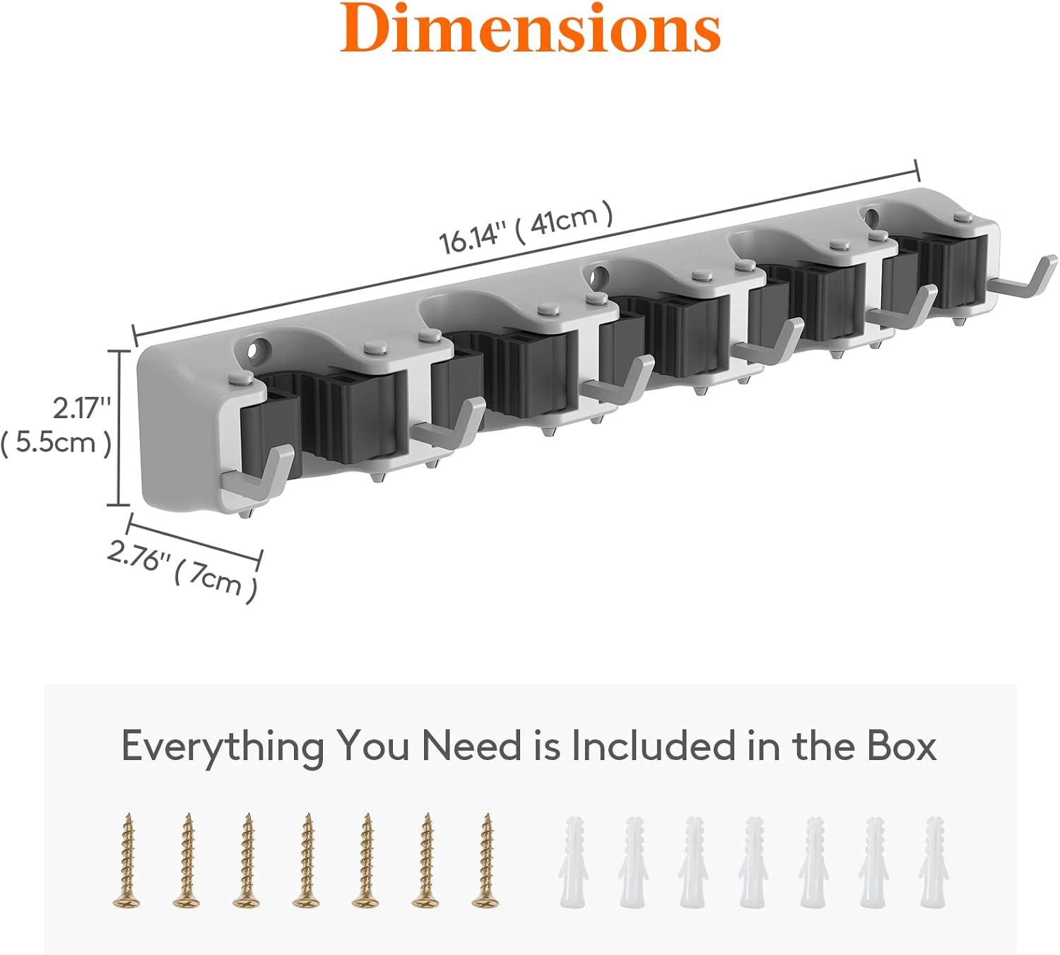 imageLifewit Mop and Broom Holder Wall Mount AntiSlip Broom Hanger for Kitchen Organization Heavy Duty Cleaning Supplies Organizer Easy Install Tool Organizer for Closet Garage 5 Slot 6 Hooks BlackGray