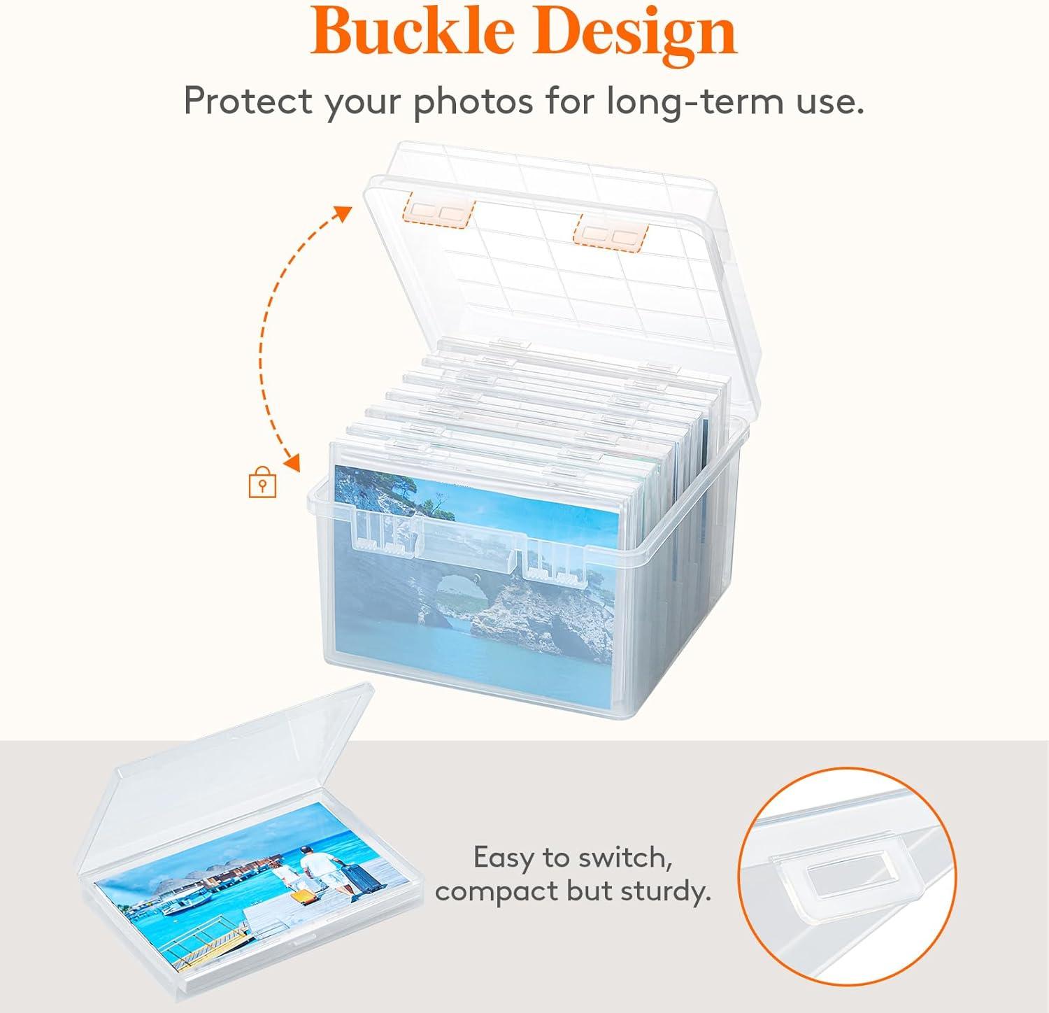 imageLifewit Photo Storage Box 5x7 Photo Case 7 pcs Inner Photo Storage Containers Clear Photo Boxes Seed Organizer Craft Storage Box for Cards Pictures Stamps Office Supplies with 1 Sheet Label StickerClear