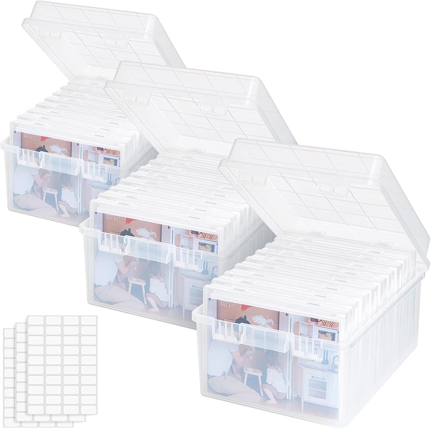 imageLifewit Photo Storage Box 5x7 Photo Case 7 pcs Inner Photo Storage Containers Clear Photo Boxes Seed Organizer Craft Storage Box for Cards Pictures Stamps Office Supplies with 1 Sheet Label StickerClear