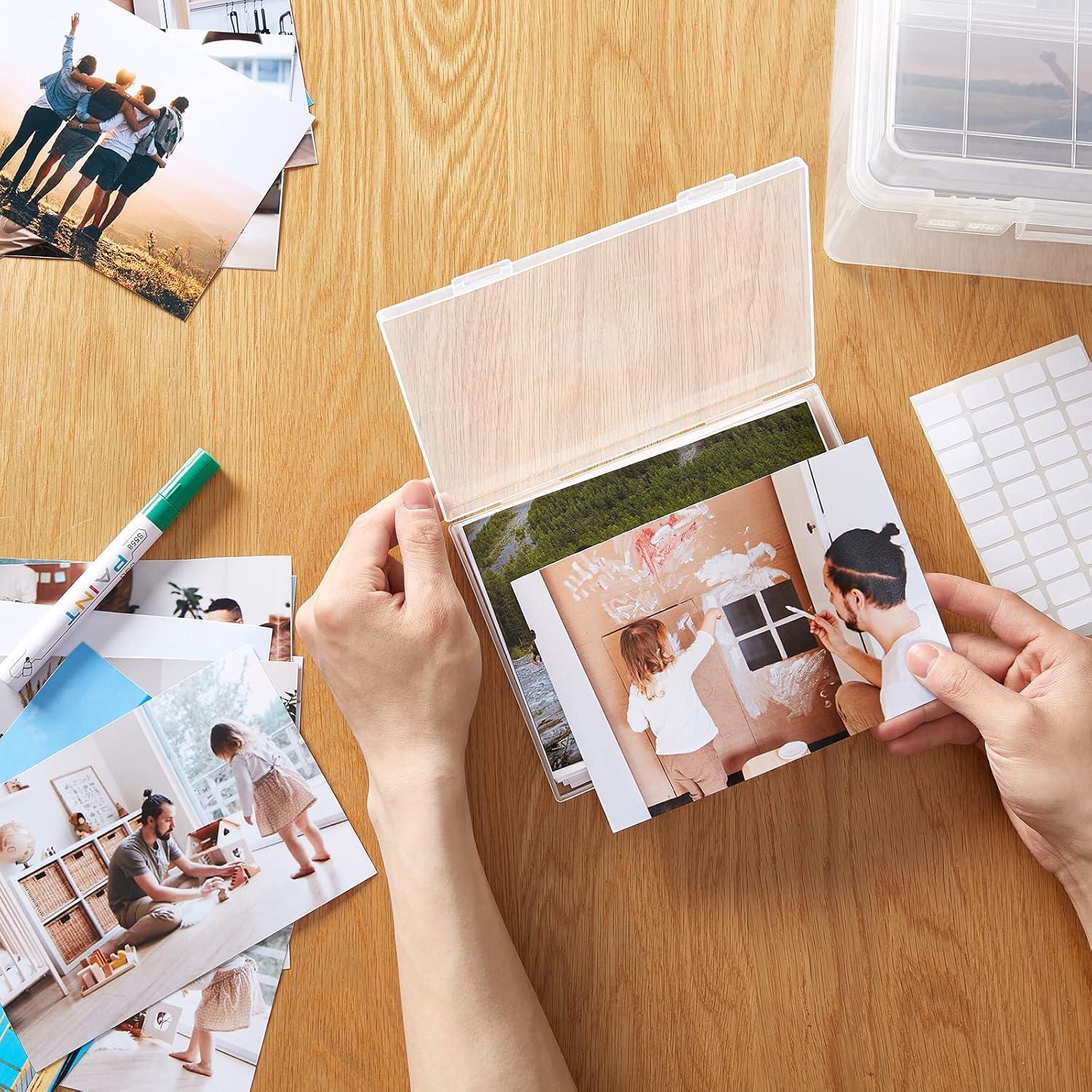 imageLifewit Photo Storage Box 5x7 Photo Case 7 pcs Inner Photo Storage Containers Clear Photo Boxes Seed Organizer Craft Storage Box for Cards Pictures Stamps Office Supplies with 1 Sheet Label StickerClear