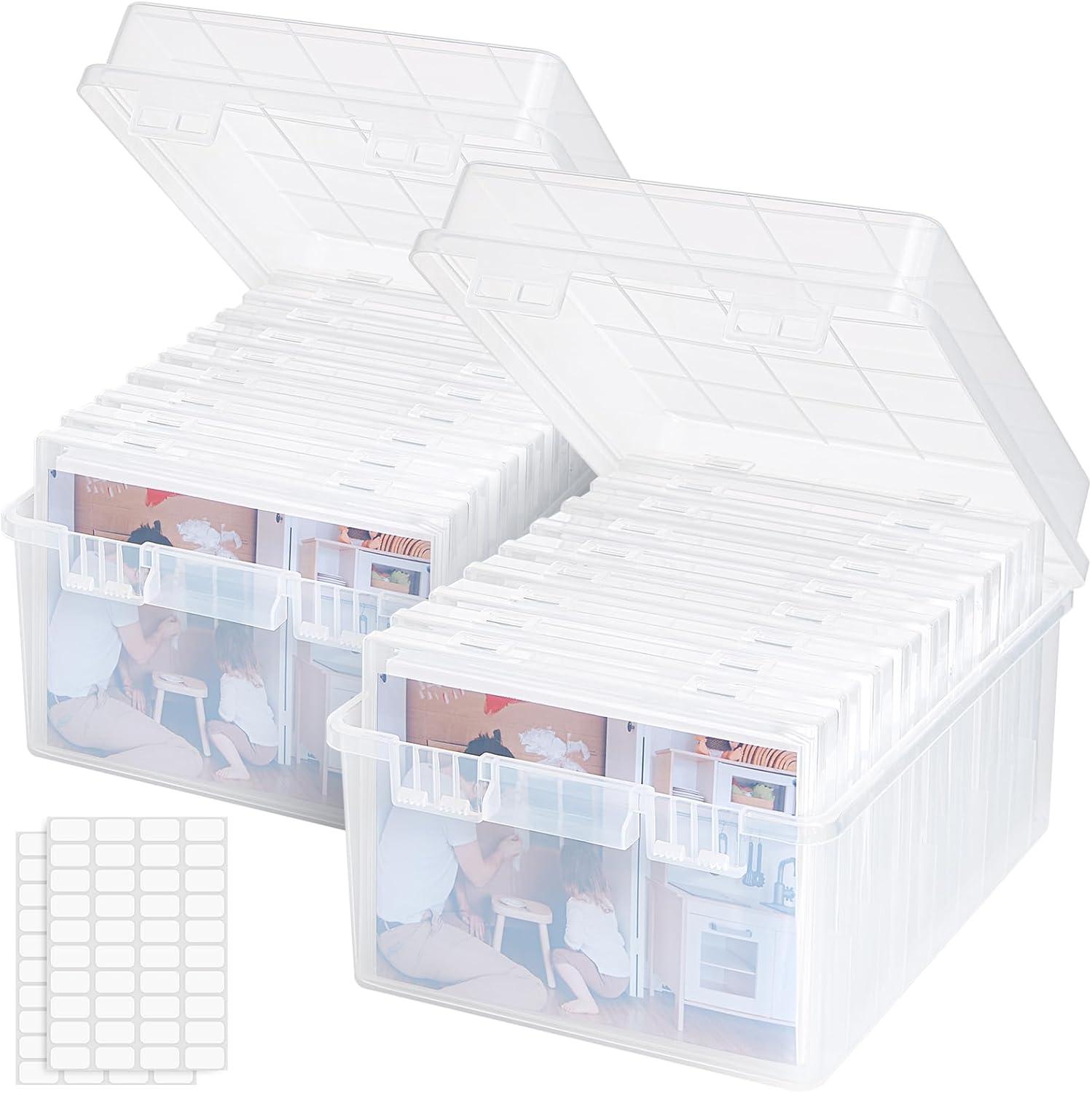 imageLifewit Photo Storage Box 5x7 Photo Case 7 pcs Inner Photo Storage Containers Clear Photo Boxes Seed Organizer Craft Storage Box for Cards Pictures Stamps Office Supplies with 1 Sheet Label StickerClear