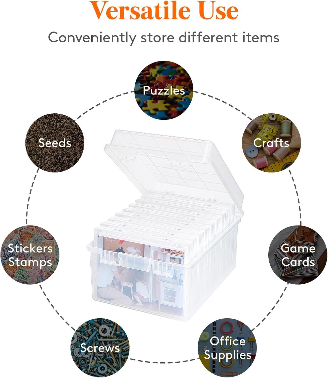 imageLifewit Photo Storage Box 5x7 Photo Case 7 pcs Inner Photo Storage Containers Clear Photo Boxes Seed Organizer Craft Storage Box for Cards Pictures Stamps Office Supplies with 1 Sheet Label StickerClear