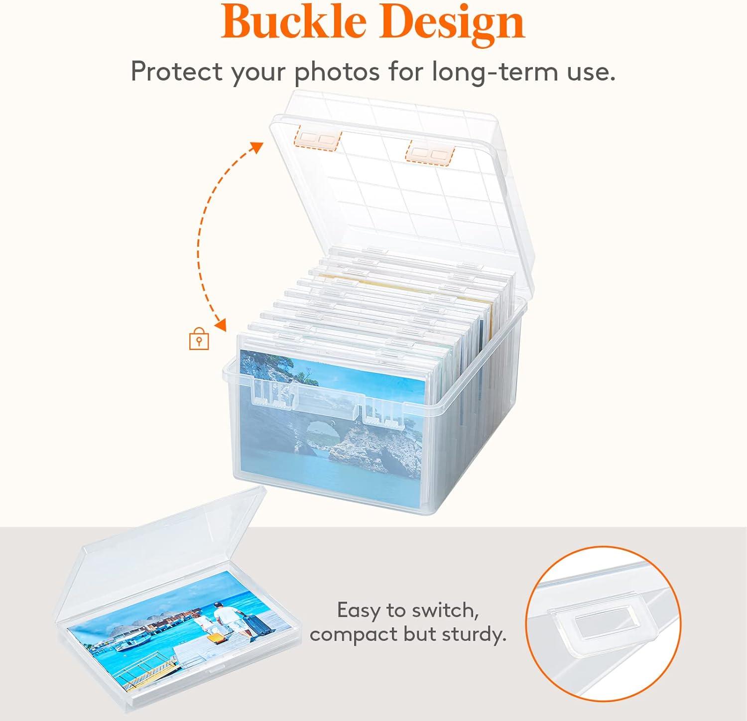 imageLifewit Photo Storage Box 5x7 Photo Case 7 pcs Inner Photo Storage Containers Clear Photo Boxes Seed Organizer Craft Storage Box for Cards Pictures Stamps Office Supplies with 1 Sheet Label StickerClear