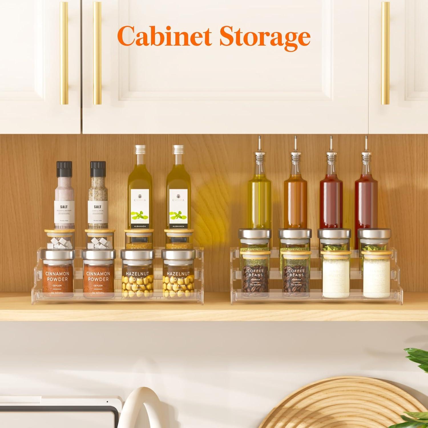 imageLifewit Plastic 2 Pack 3Tier Spice Rack Clear Spice Organization for Cabinet Counter Organizer Shelf for Condiment Seasoning Syrup Liquor Medicine and Perfume for Kitchen Pantry Bar BathClear