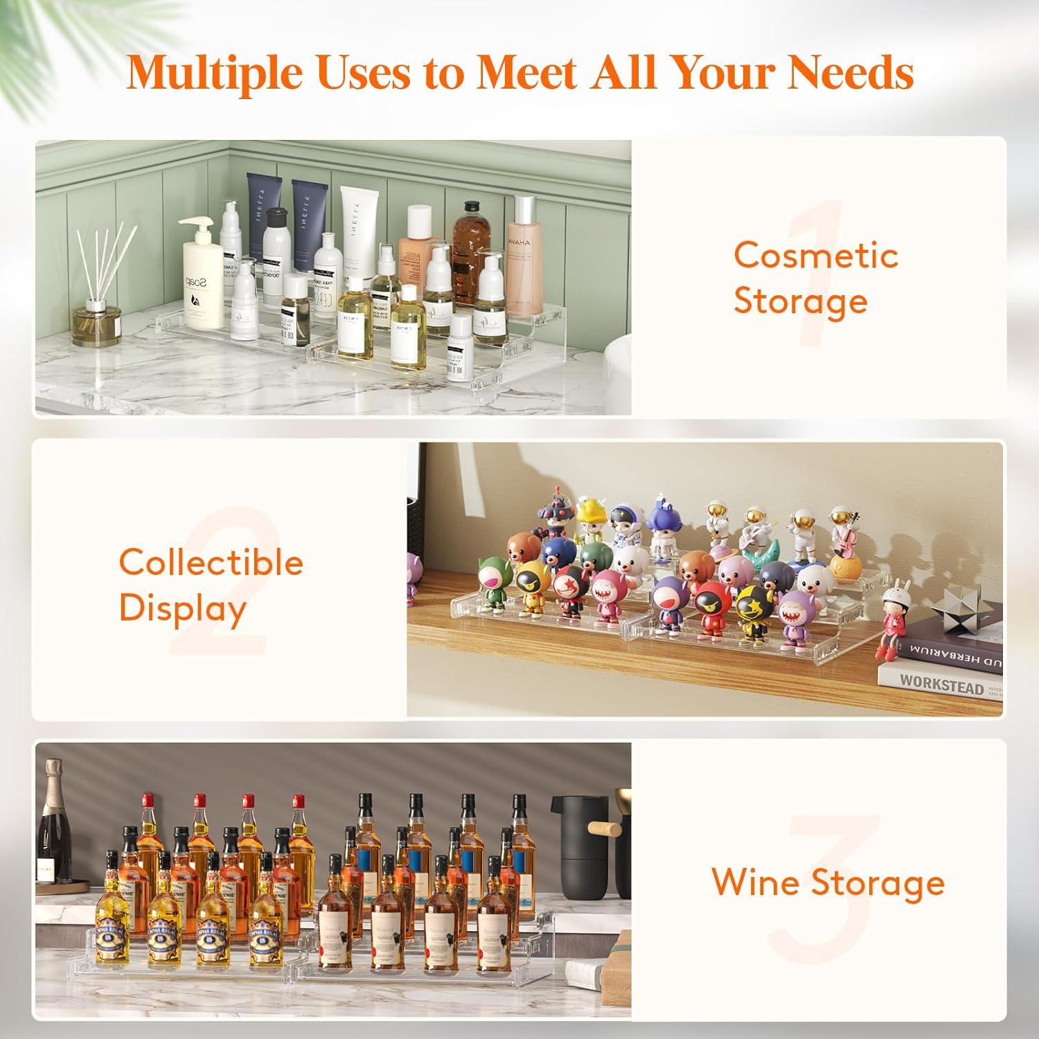 imageLifewit Plastic 2 Pack 3Tier Spice Rack Clear Spice Organization for Cabinet Counter Organizer Shelf for Condiment Seasoning Syrup Liquor Medicine and Perfume for Kitchen Pantry Bar BathClear