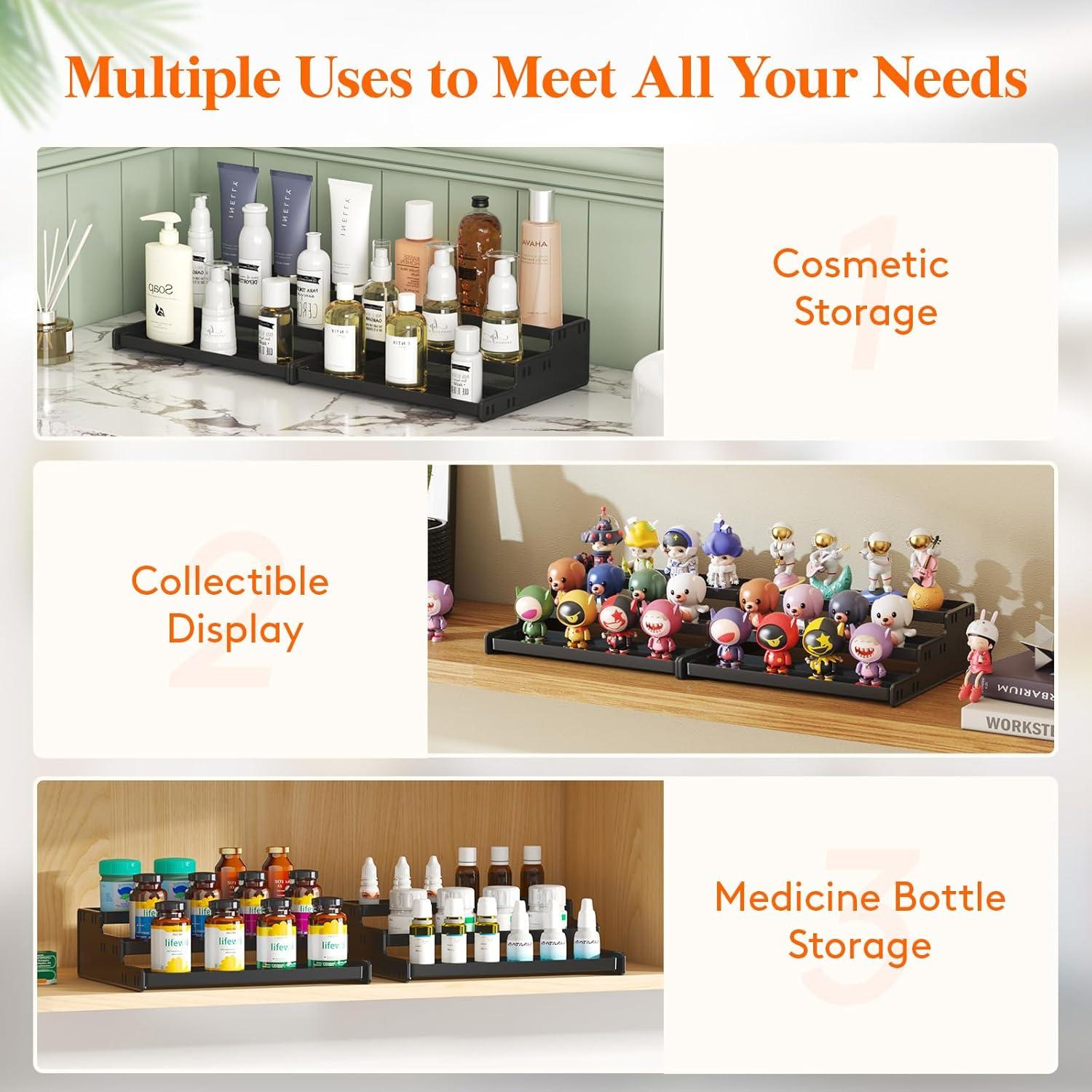 imageLifewit Plastic 2 Pack 3Tier Spice Rack Clear Spice Organization for Cabinet Counter Organizer Shelf for Condiment Seasoning Syrup Liquor Medicine and Perfume for Kitchen Pantry Bar BathBlack