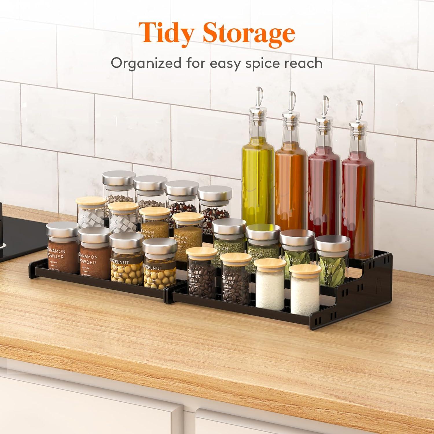 imageLifewit Plastic 2 Pack 3Tier Spice Rack Clear Spice Organization for Cabinet Counter Organizer Shelf for Condiment Seasoning Syrup Liquor Medicine and Perfume for Kitchen Pantry Bar BathBlack