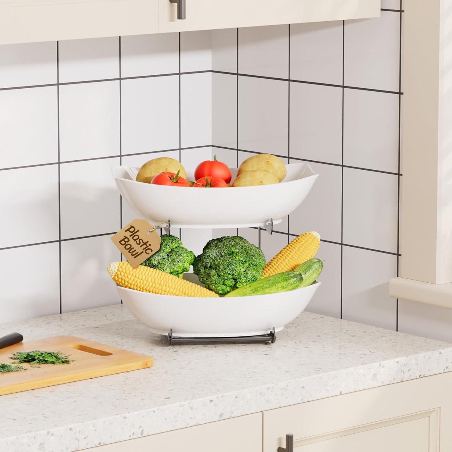 imageLifewit Plastic Fruit Bowl Basket for Kitchen Countertop 3 Tier Fruit Holder with Gold Metal Stand Serving Tray for Food Vegetable Cake Dessert in PartyBlack