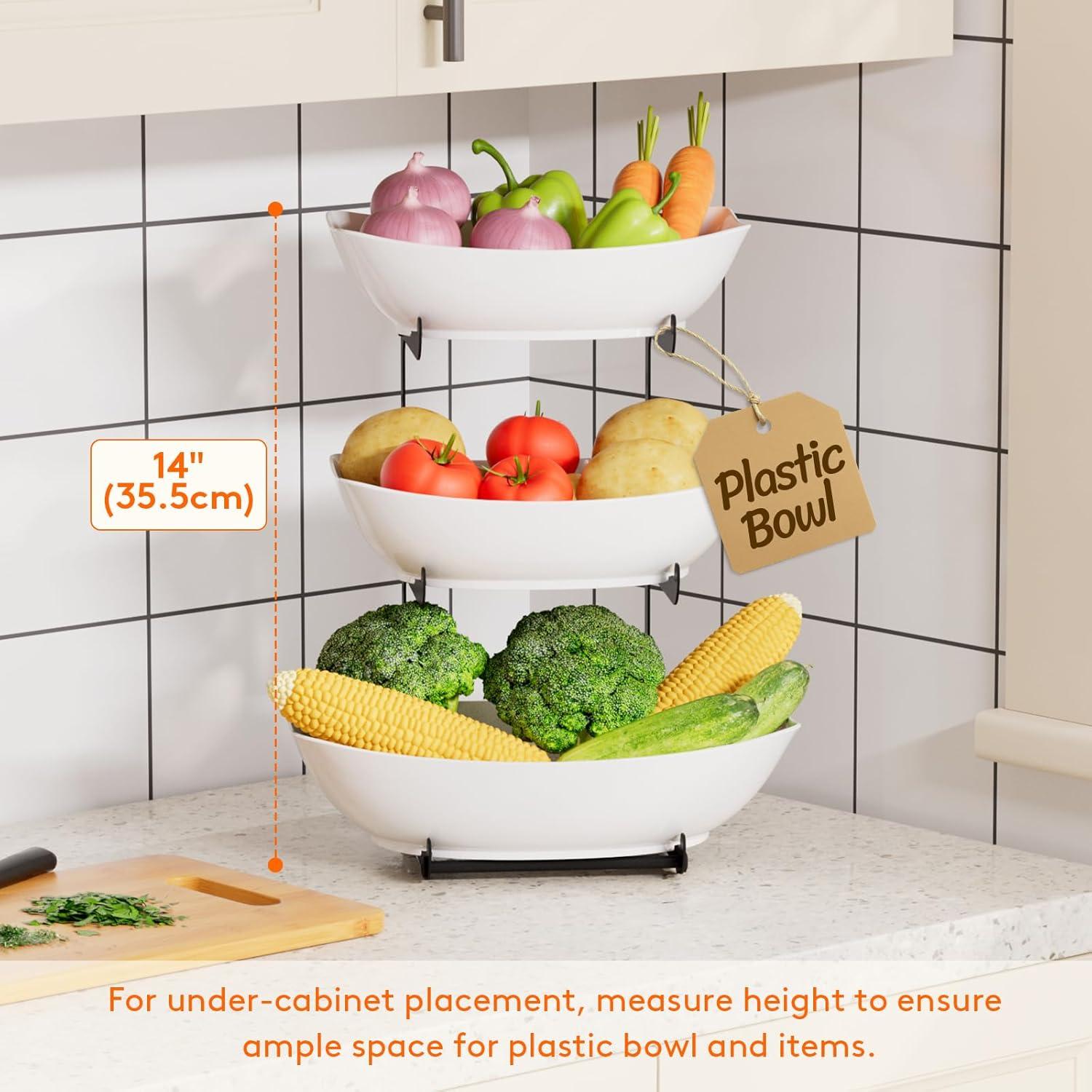 imageLifewit Plastic Fruit Bowl Basket for Kitchen Countertop 3 Tier Fruit Holder with Gold Metal Stand Serving Tray for Food Vegetable Cake Dessert in PartyBlack