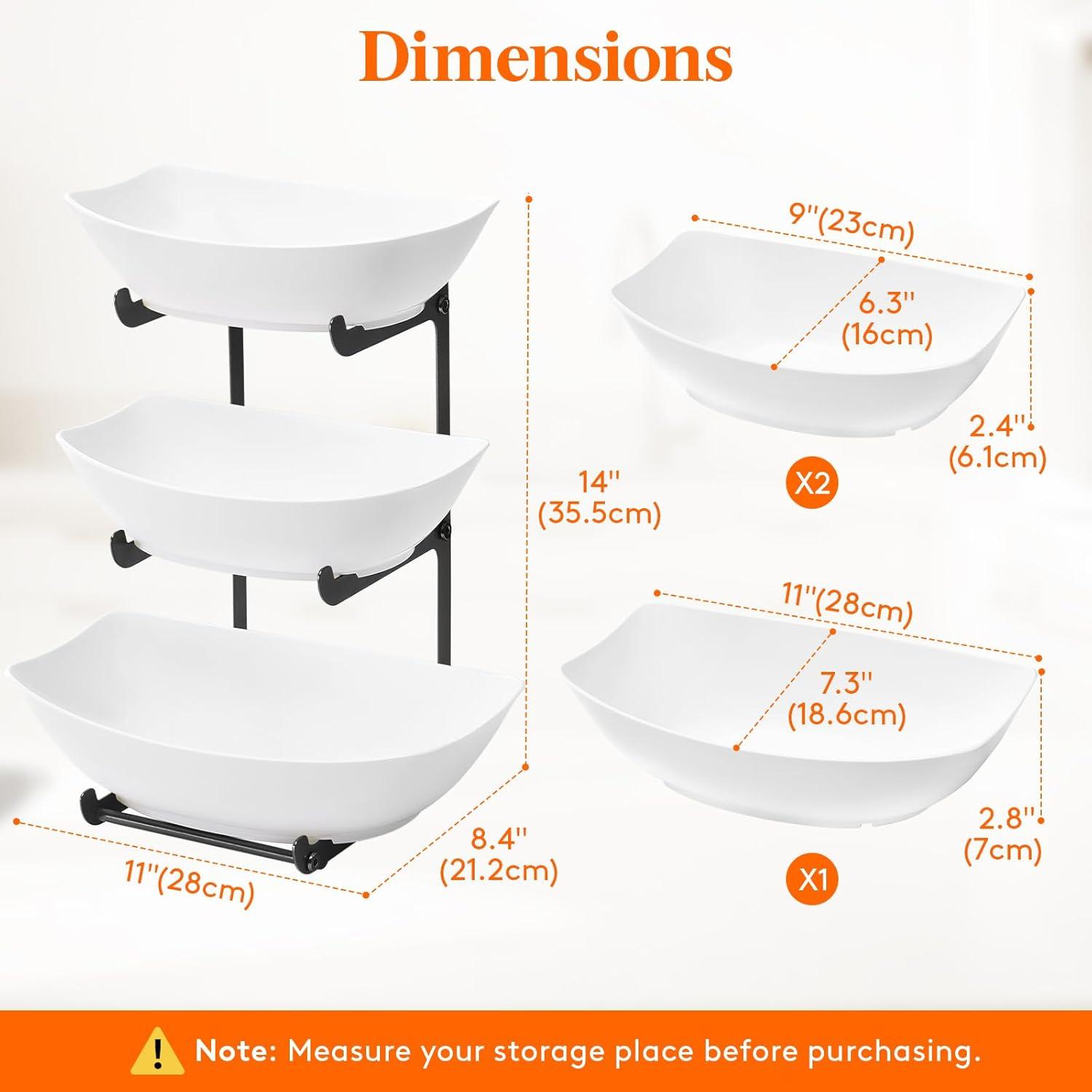 imageLifewit Plastic Fruit Bowl Basket for Kitchen Countertop 3 Tier Fruit Holder with Gold Metal Stand Serving Tray for Food Vegetable Cake Dessert in PartyBlack