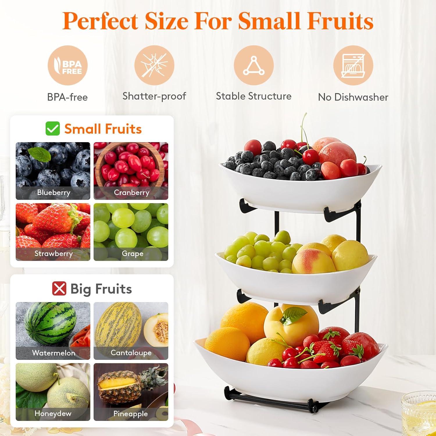 imageLifewit Plastic Fruit Bowl Basket for Kitchen Countertop 3 Tier Fruit Holder with Gold Metal Stand Serving Tray for Food Vegetable Cake Dessert in PartyBlack