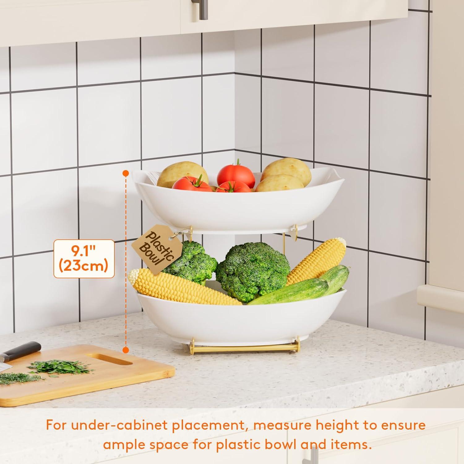 imageLifewit Plastic Fruit Bowl Basket for Kitchen Countertop 3 Tier Fruit Holder with Gold Metal Stand Serving Tray for Food Vegetable Cake Dessert in PartyGold