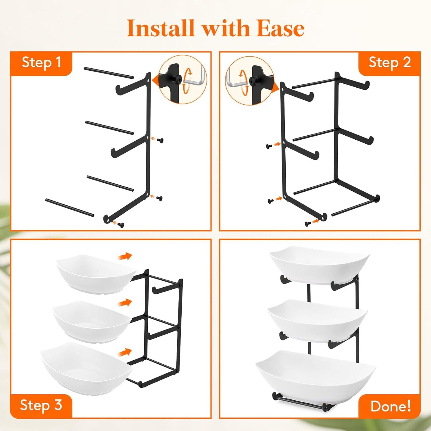imageLifewit Plastic Fruit Bowl Basket for Kitchen Countertop 3 Tier Fruit Holder with Gold Metal Stand Serving Tray for Food Vegetable Cake Dessert in PartyBlack