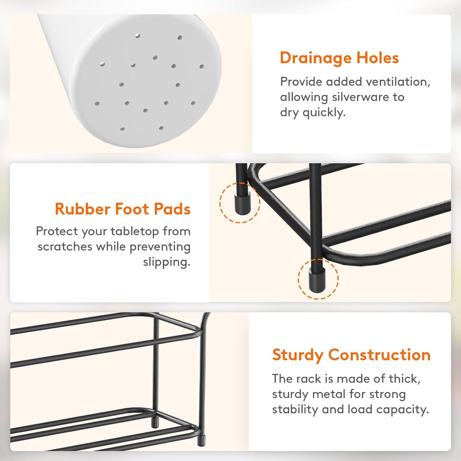 imageLifewit Plastic Silverware Caddy with Metal Rack Utensil Holder for Party Cutlery Flatware Organizer for Kitchen Countertop Forks Spoons Knives Storage for Picnic Camping Outdoor Buffet WhiteWhiteBlack