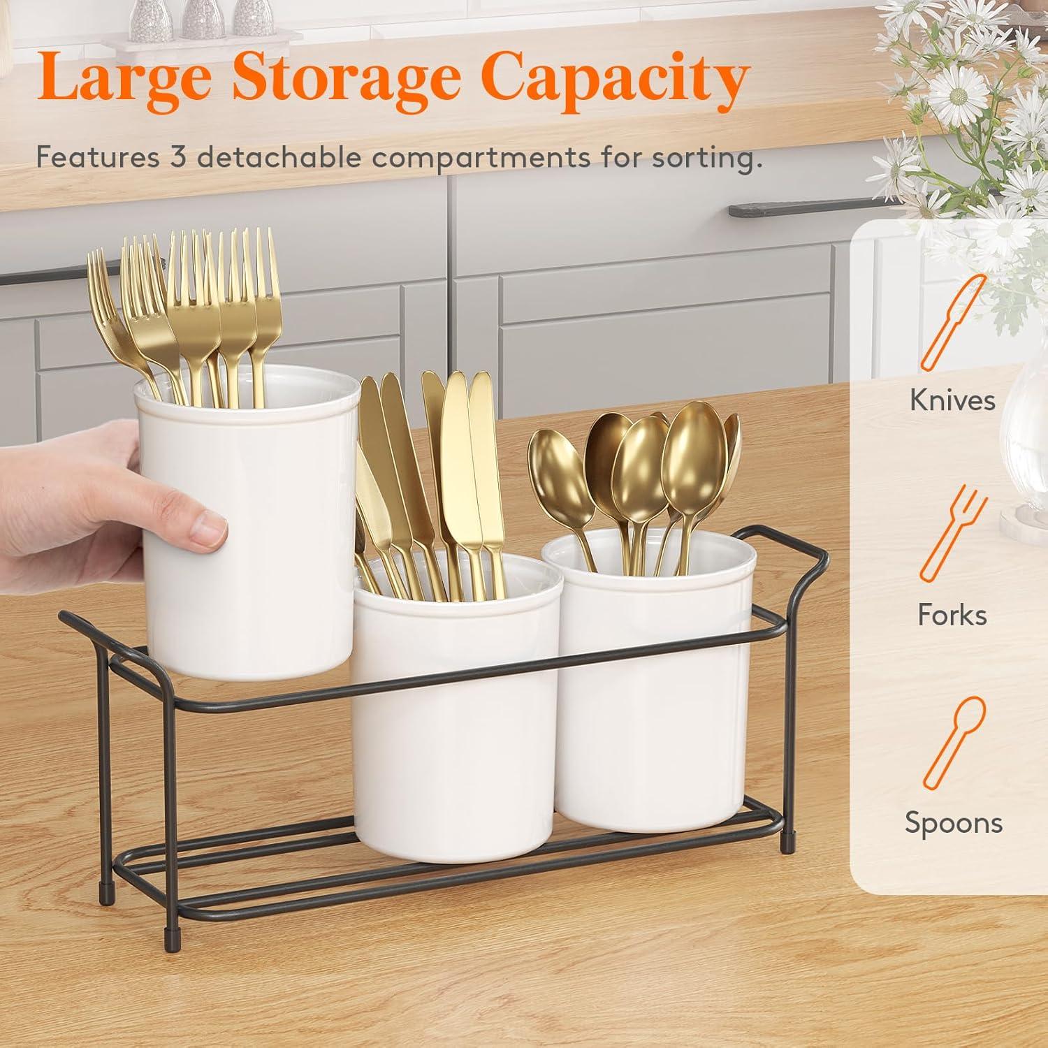 imageLifewit Plastic Silverware Caddy with Metal Rack Utensil Holder for Party Cutlery Flatware Organizer for Kitchen Countertop Forks Spoons Knives Storage for Picnic Camping Outdoor Buffet WhiteWhiteBlack
