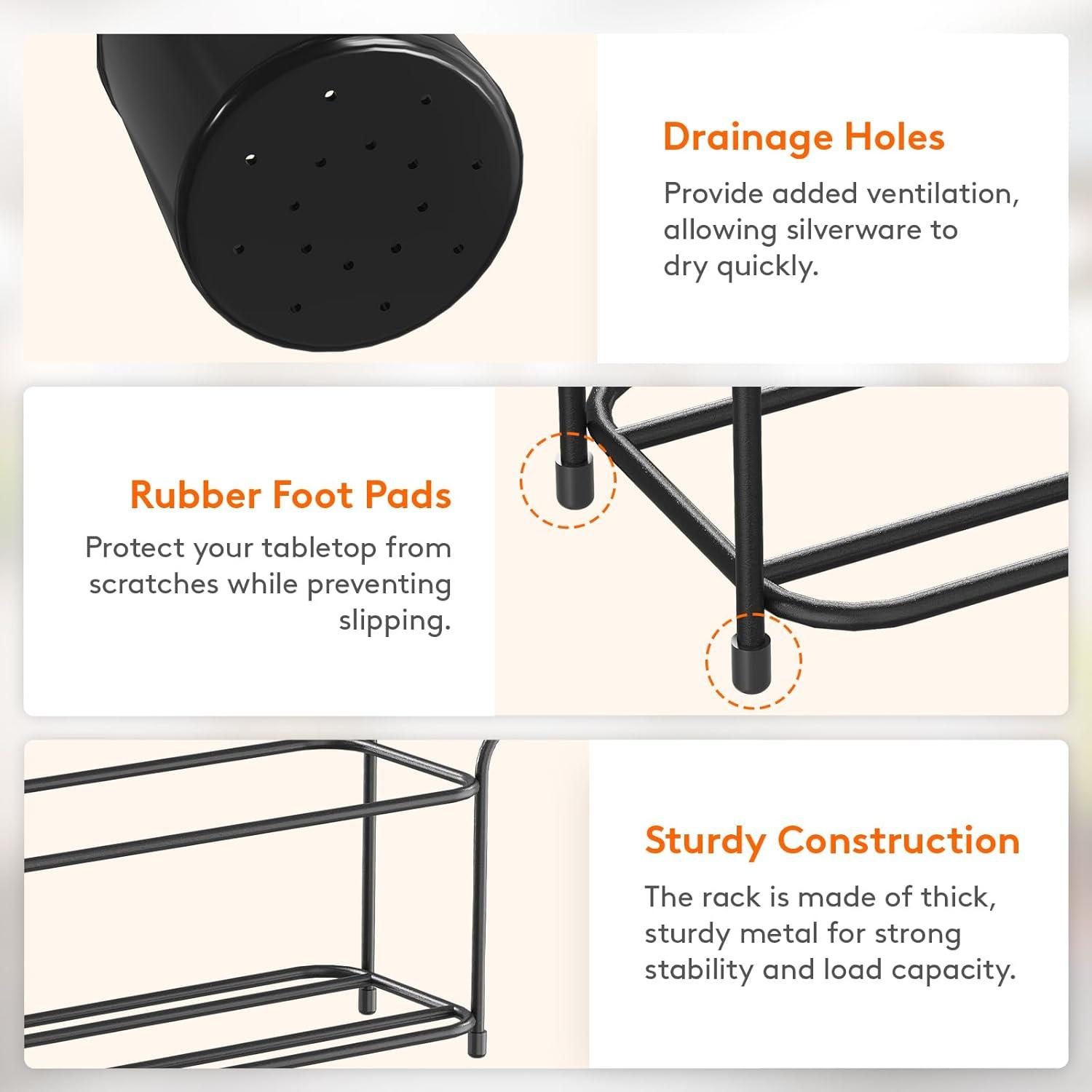 imageLifewit Plastic Silverware Caddy with Metal Rack Utensil Holder for Party Cutlery Flatware Organizer for Kitchen Countertop Forks Spoons Knives Storage for Picnic Camping Outdoor Buffet WhiteBlack