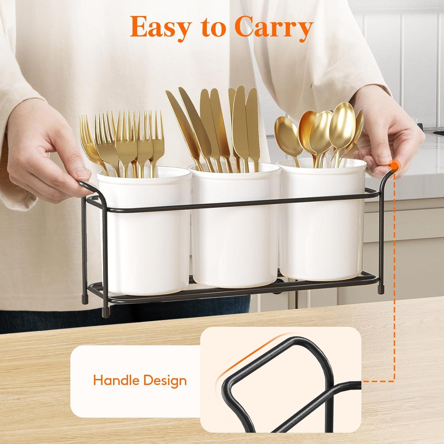 imageLifewit Plastic Silverware Caddy with Metal Rack Utensil Holder for Party Cutlery Flatware Organizer for Kitchen Countertop Forks Spoons Knives Storage for Picnic Camping Outdoor Buffet WhiteWhiteBlack