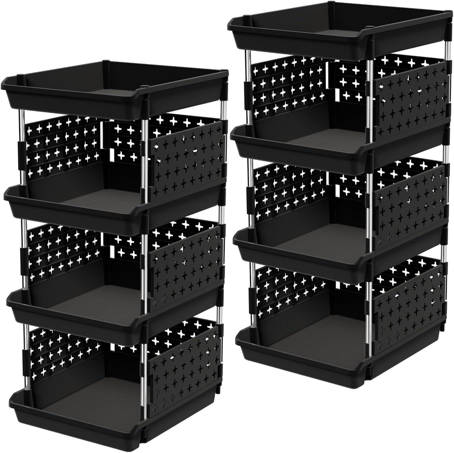 imageLifewit Plastic Stackable Storage Baskets 4 Tier Stacking Bins 138quotD x 118quotW x 283quotH Large Capacity MultiFunctional Containers Shelves for Pantry Playroom Kitchen and Bedroom 1 Pack WhiteBlack