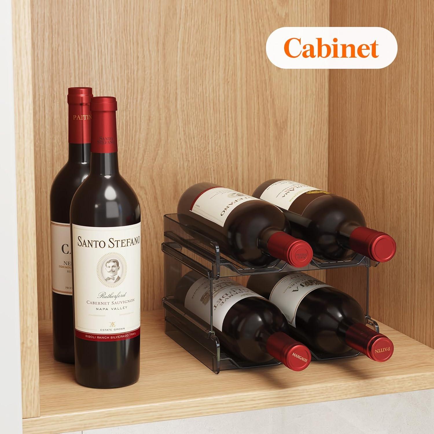 imageLifewit Plastic Stackable Wine Rack for Refrigerator Cabinet CountertopWine Bottle Holder Water Bottle Organizer for Fridge Pantry Hold 4 BottlesBlack