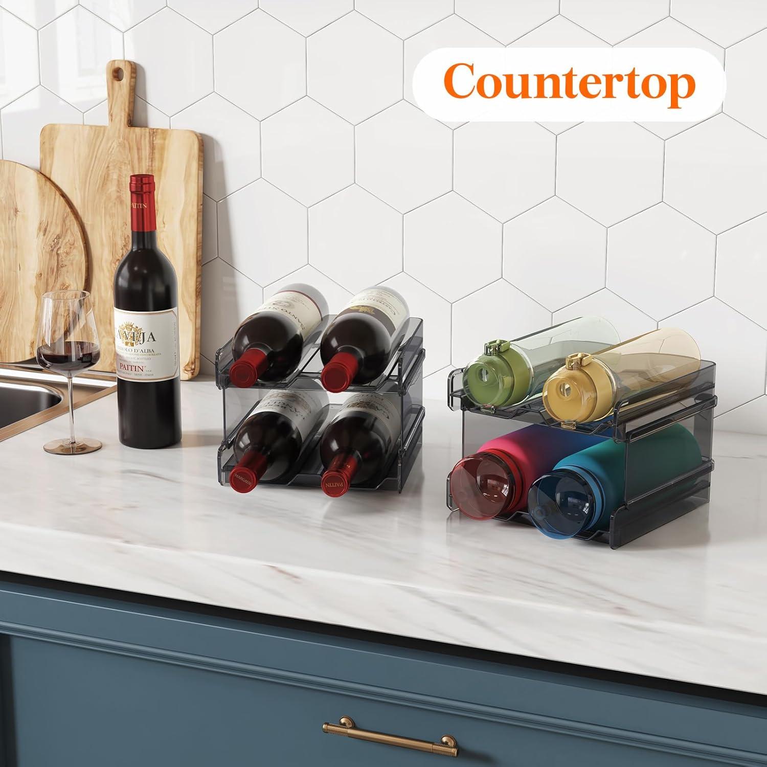 imageLifewit Plastic Stackable Wine Rack for Refrigerator Cabinet CountertopWine Bottle Holder Water Bottle Organizer for Fridge Pantry Hold 4 BottlesBlack