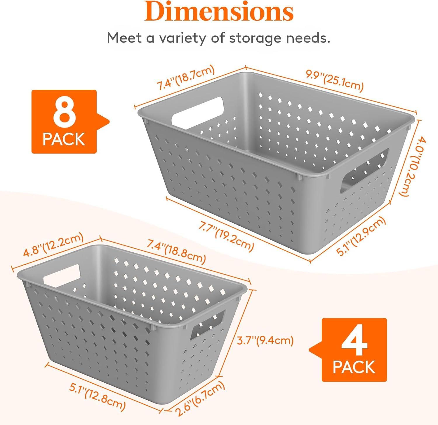 imageLifewit Plastic Storage Basket 7 Pack Stackable Storage Bins for Organizing Multi Size Open Containers for Shelving Pantry Office and Cabinet 5 Large and 2 Small Size BlackGray
